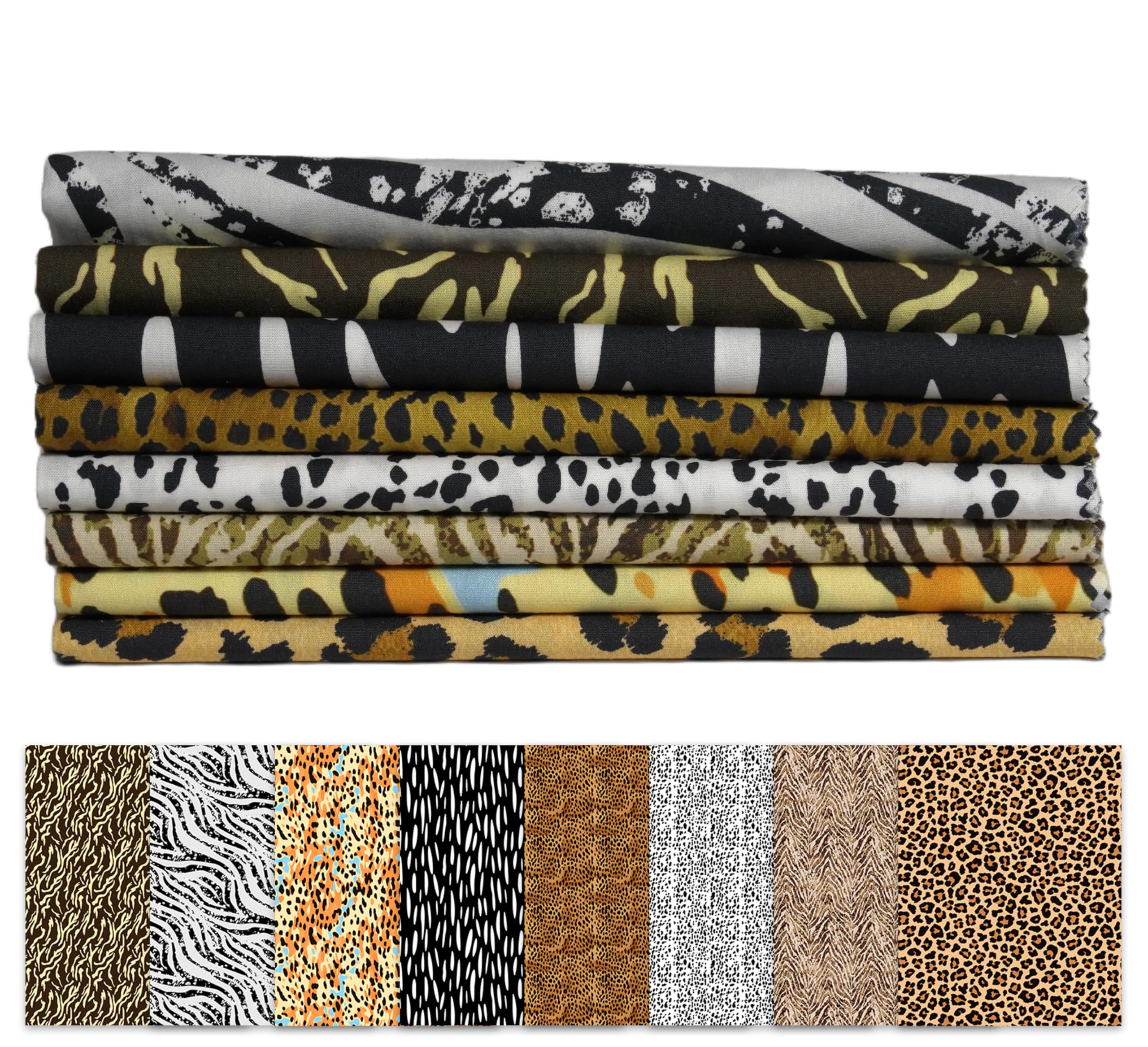 Soimoi 8 Pc Fat Quarter Bundle- Animal Skin Print 18"x 22" DIY Patchwork- 100% Cotton Pre-Cut Quilting Fabric Multicolor