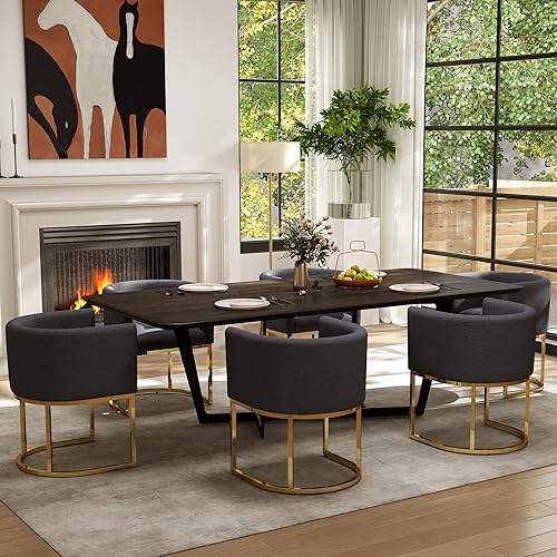 Miniatura 83 de Silla de comedor tapizada, moderna silla lateral de barril, sillas de comedor tapizadas, cómoda silla auxiliar de cocina para sala de estar, color