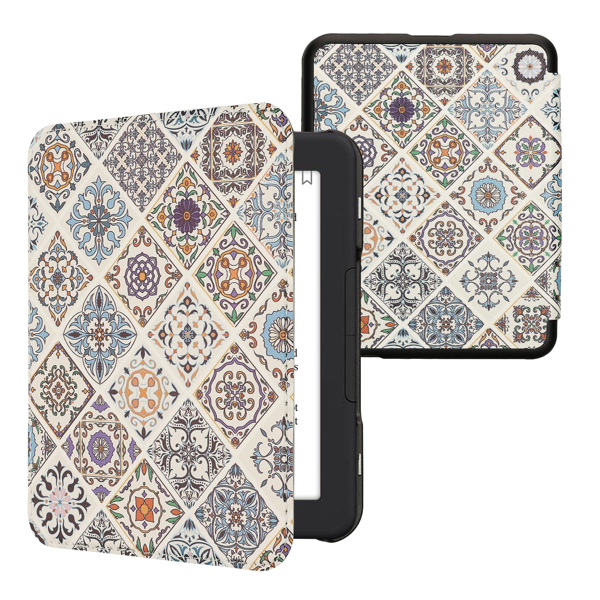 kwmobile Case Compatible with Barnes & Noble Nook Glowlight 4 / 4e Case - eReader Cover - Moroccan Tiles Multicolor/Brown