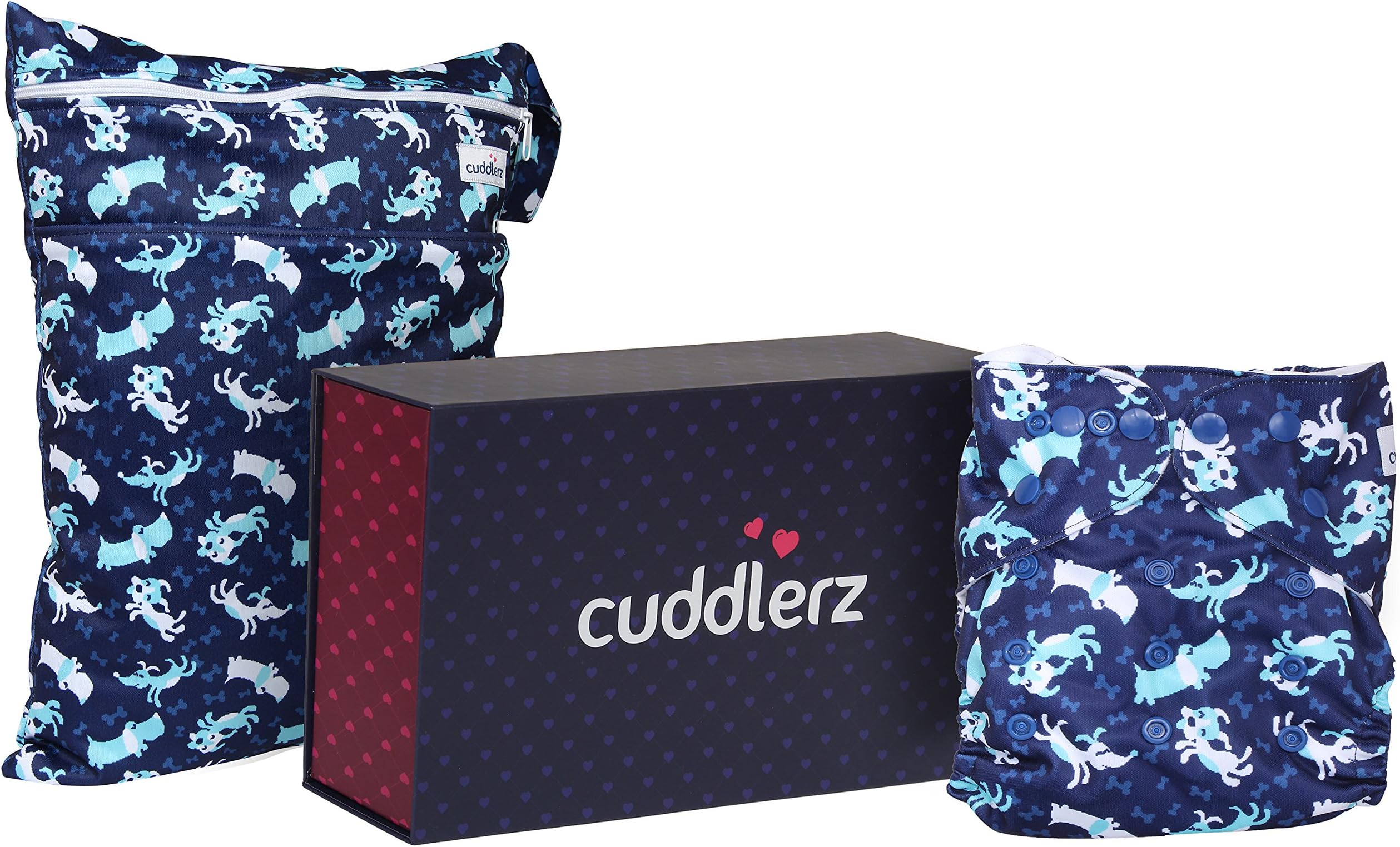 Cloth Diaper with Insert & Wet Bag Combo (Design: Dancing Puppy)