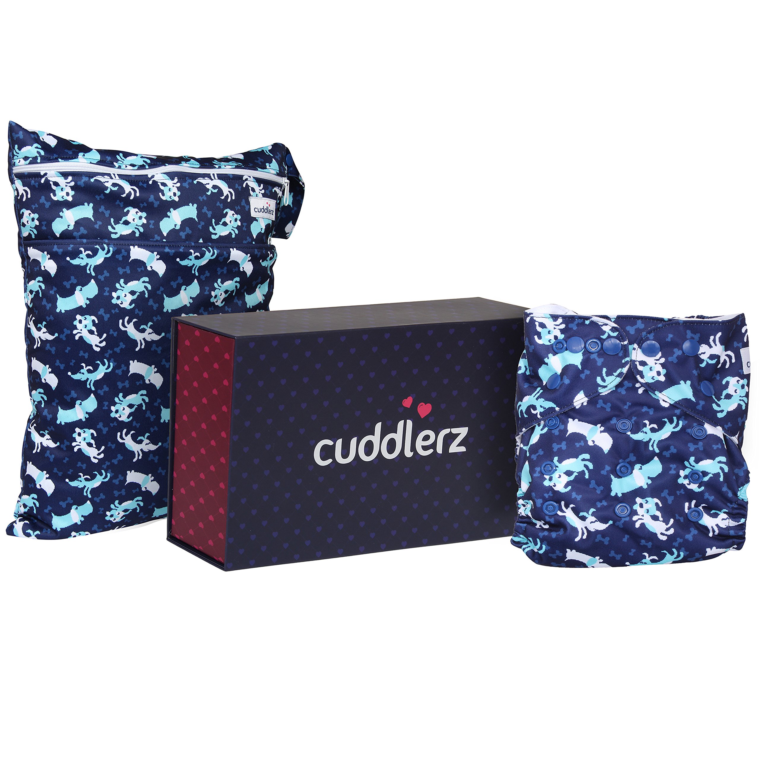 Cloth Diaper with Insert & Wet Bag Combo (Design: Dancing Puppy)