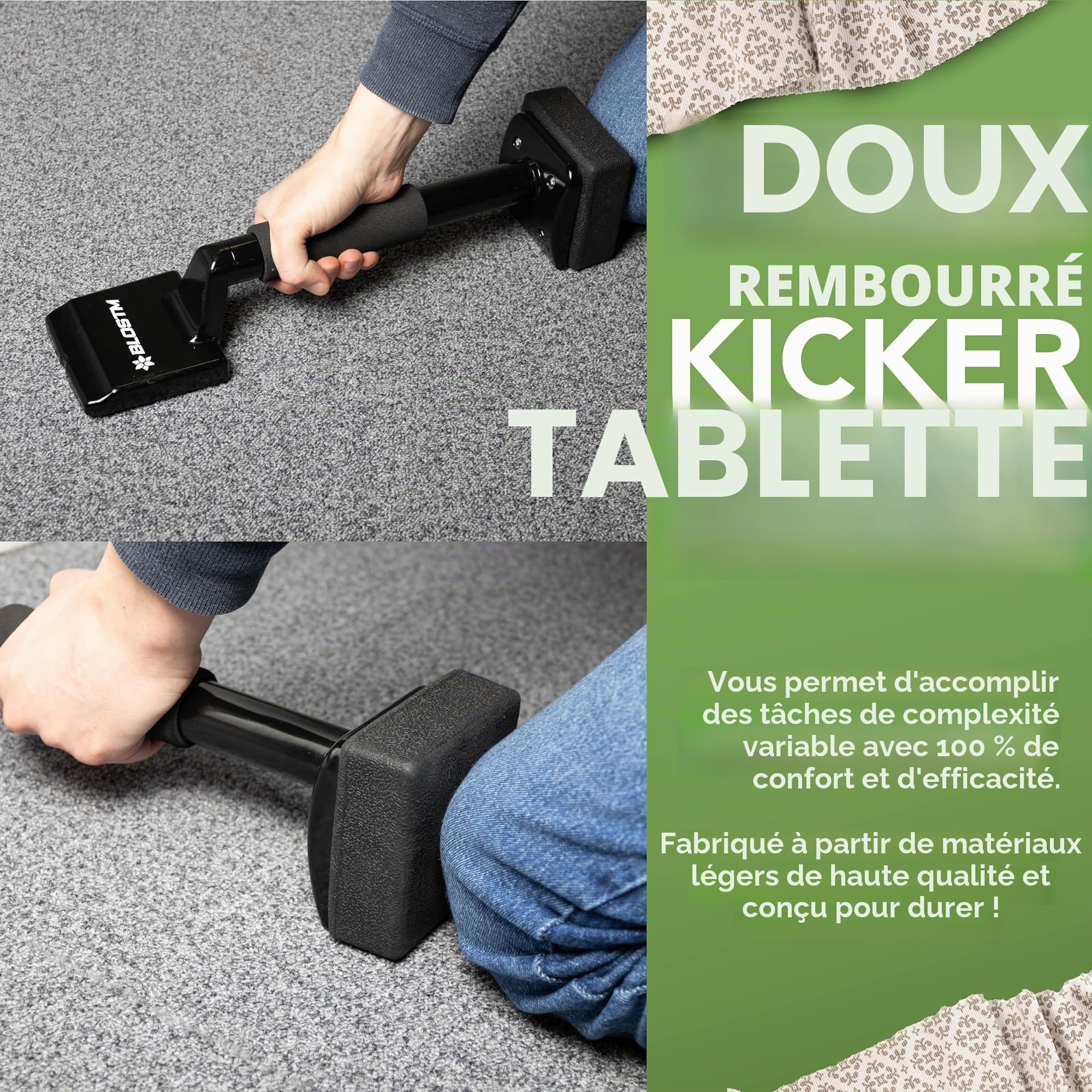 BLOSTM Kit de civière de tapis – Zéro plis pour tapis et genoux, outil de traversin de tapis et tondeuse à moquette pour tous les types de moquette, coup de tapis de qualité professionnelle avec