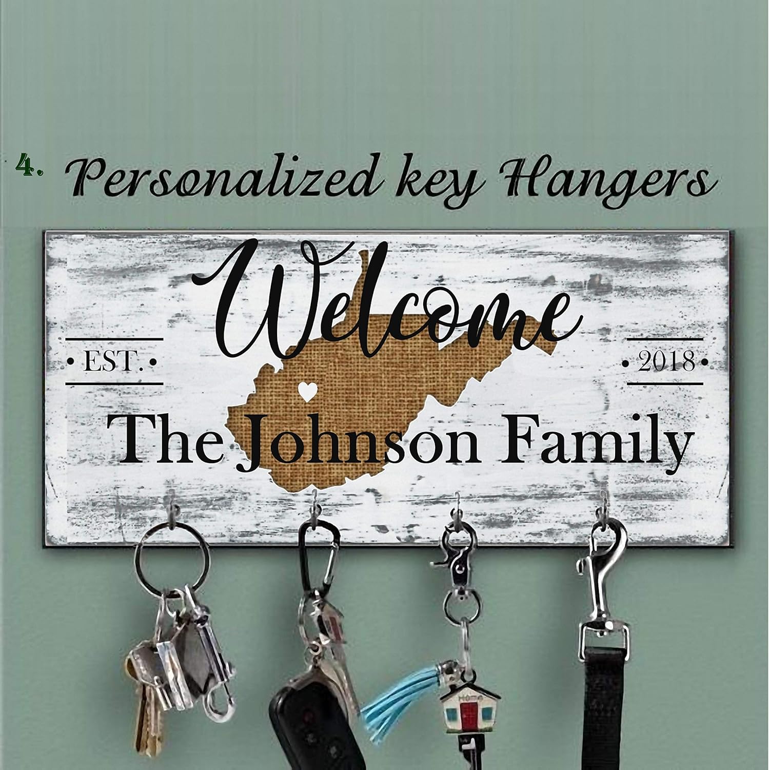 Home With City And State Color Key Holder for wall, Personalized brown family key hanger, Custom last name key hanger, Personalized Wall Mount Key Rack, Housewarming Gift, State home key hanger