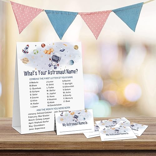 Miniatura 4 de What Your Astronaut Name - Juegos para fiesta de cumpleaños 1 letrero de juego con nombre de astronauta y 30 calcomanías de actividad cumpleaños de