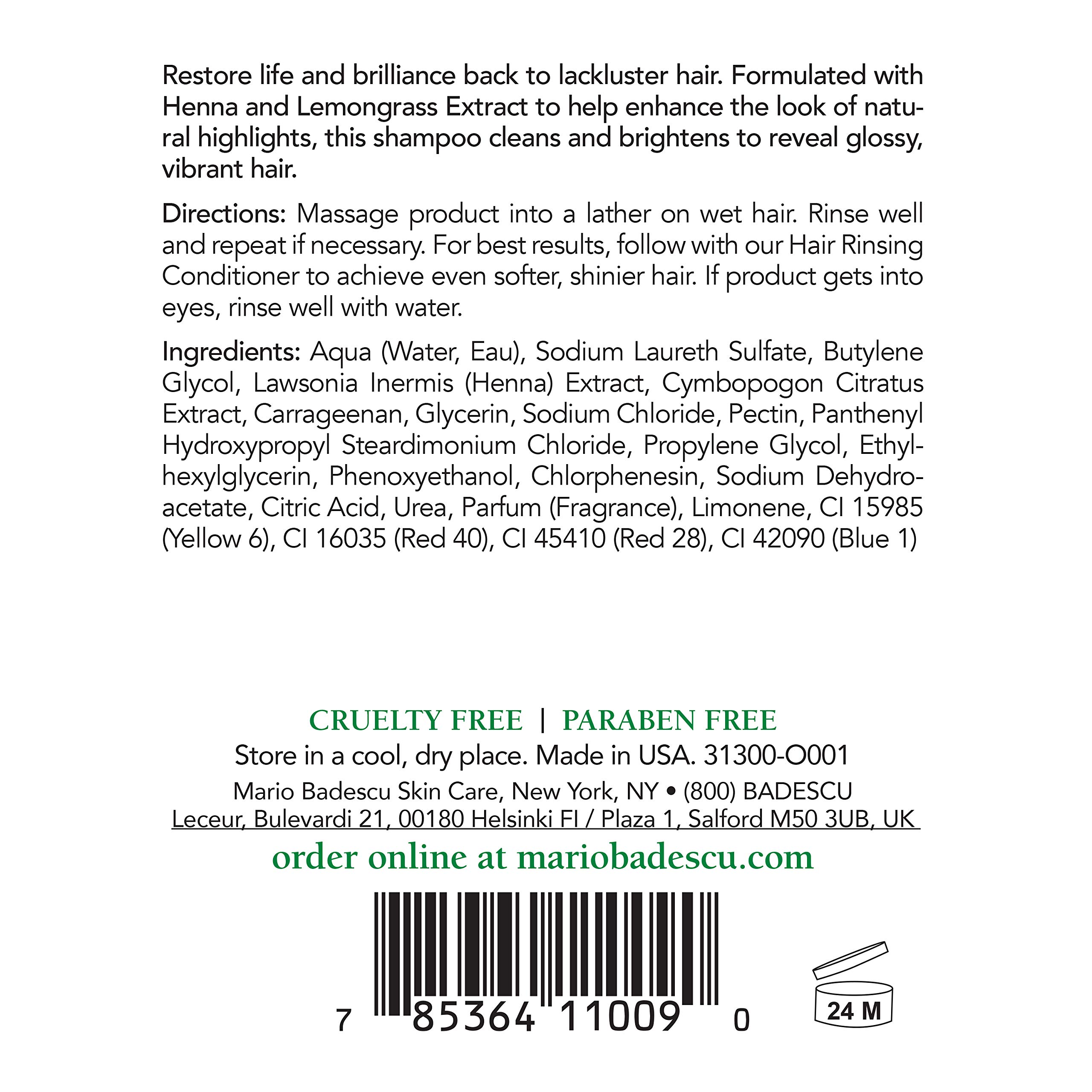 Mario Badescu Henna & Seamollient Hair Shampoo for Men & Women - Moisturizing Shampoo with Seaweed, Glycerin and Lemongrass Extracts - Adds Volume and Visibly Enhances Hair Tone and Natural Highlights