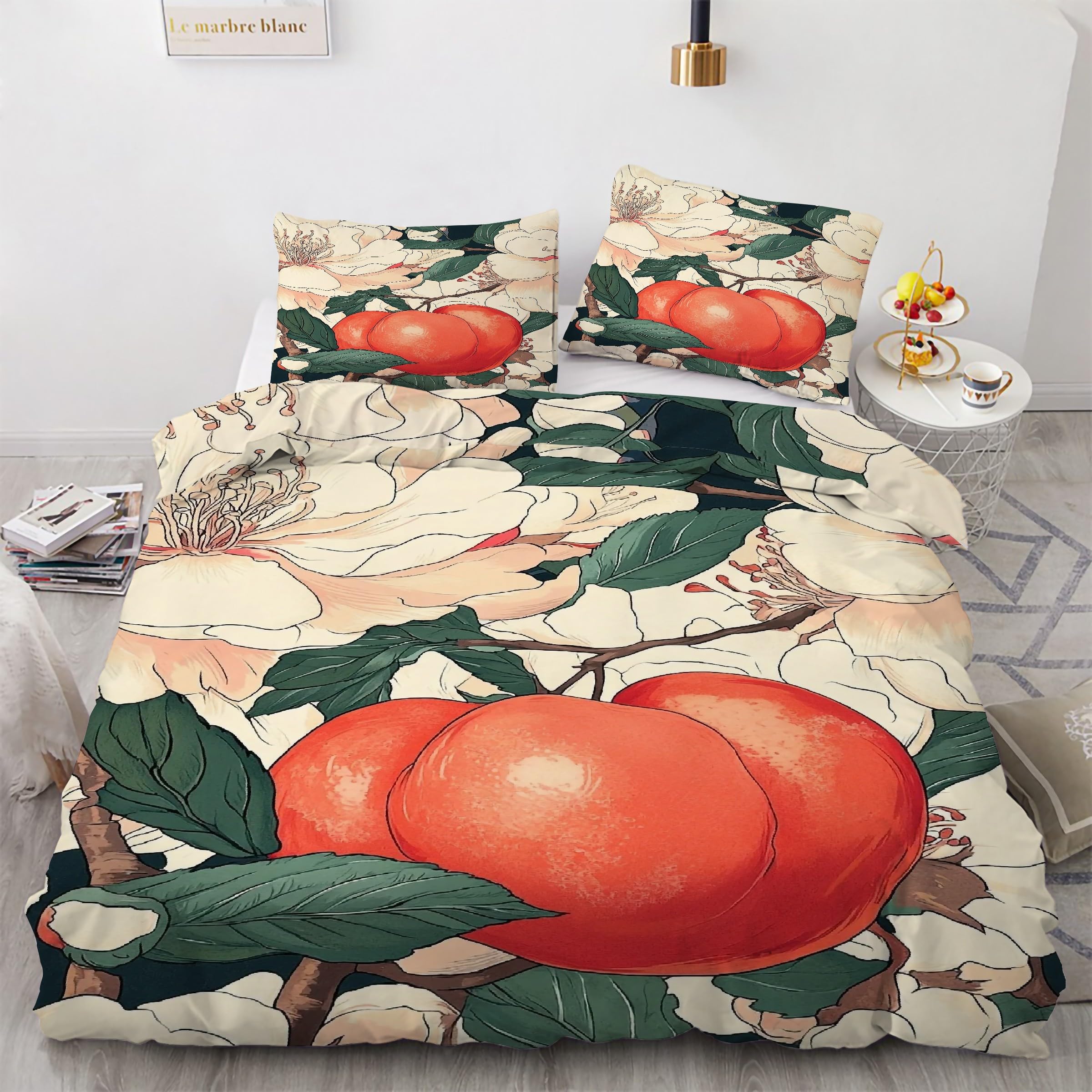 Parure de lit 90x190 fruit avec sa housse de couette fleurs en microfibre douce