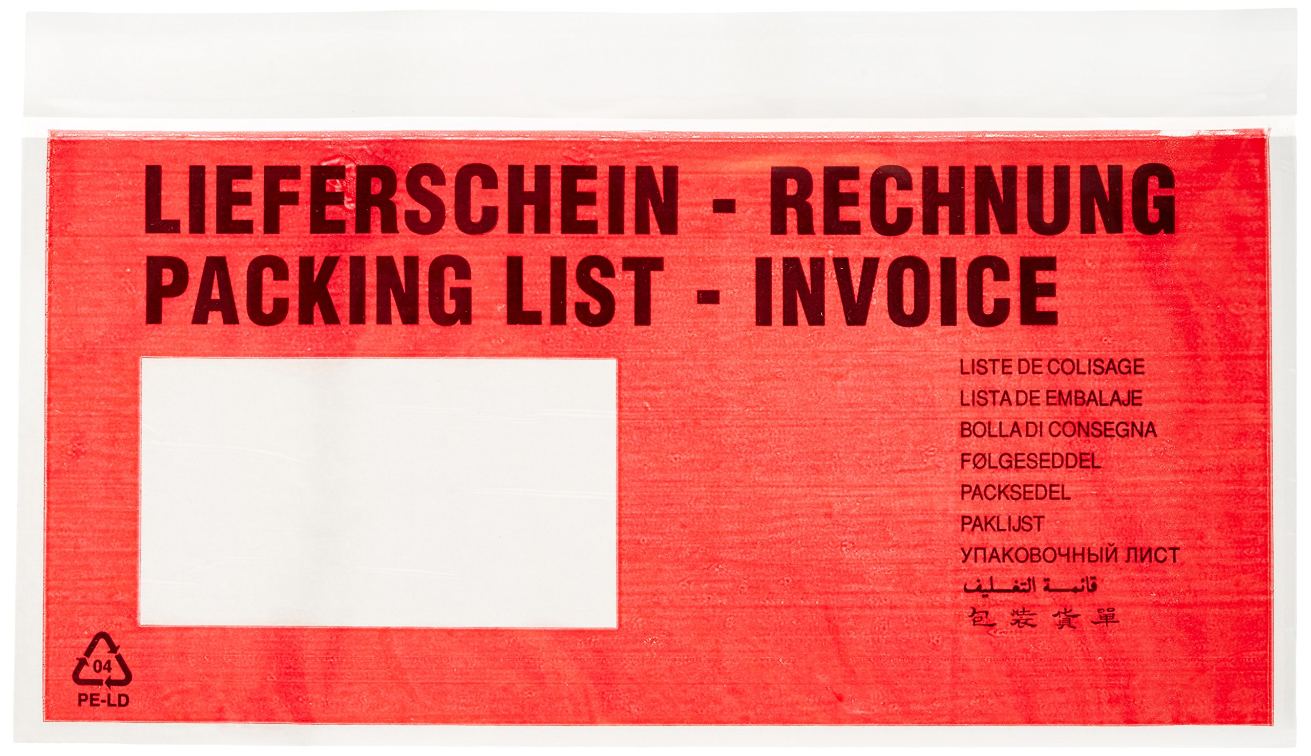 Herlitz 11292141 Pochettes pour bons de livraison format DIN long, autocollantes, rouge/transparent avec imprimé, lot de 1 000