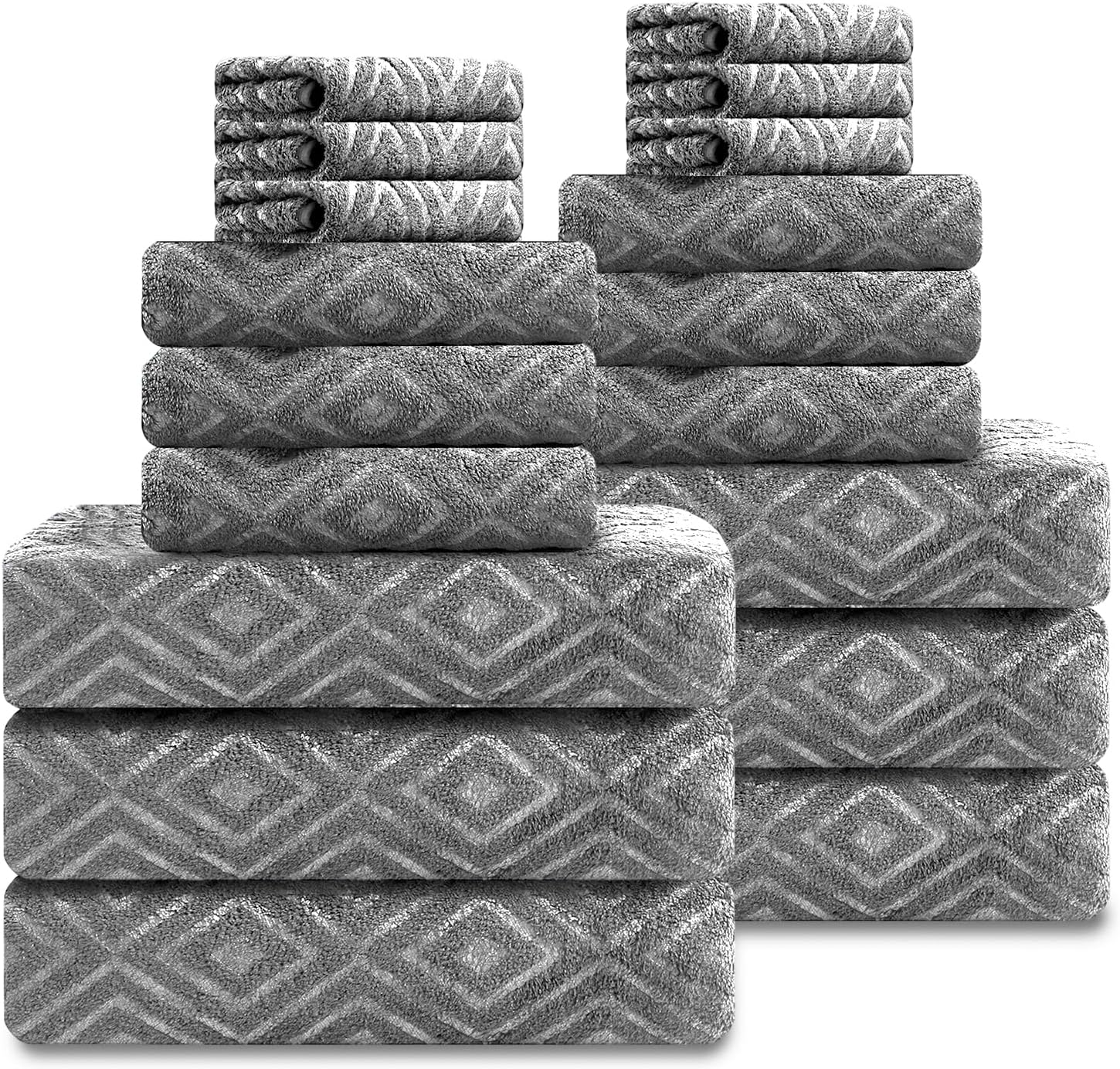Smuge 18-Piece Bath Towel Set, Include 6 Bath Towel Sheets, 6 Hand Towels and 6 Washcloths - Highly Absorbent Quick Dry 100% Microfiber,Ultra Soft Bathroom Towel Set (Dark Gray)