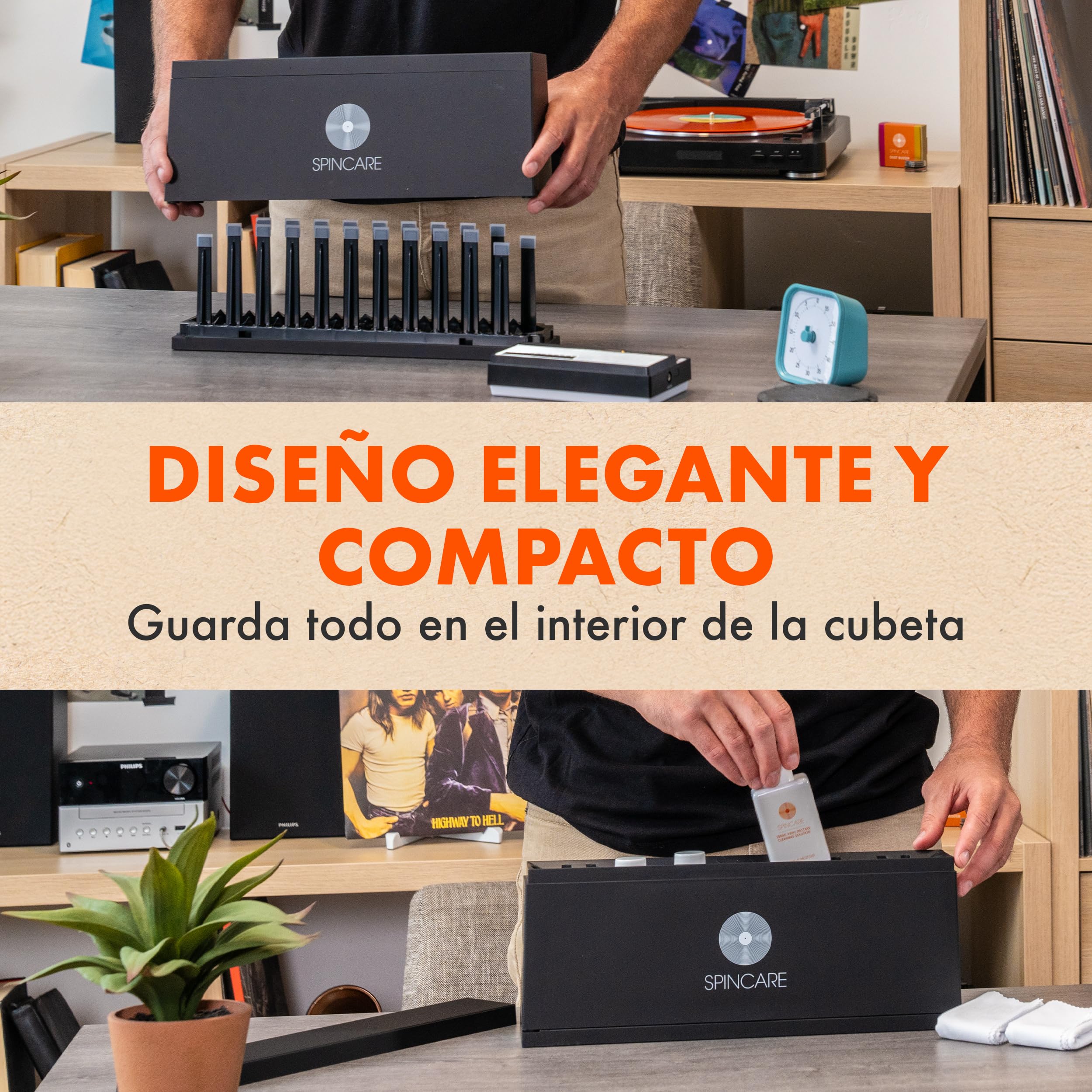 SPINCARE Sistema de Limpieza de Vinilos para Discos de Vinilo LP de 7 10 y 12 Pulgadas – Incluye Solución de Limpieza Paños de Microfibra Recipiente de Lavado y Accesorios - Limpia hasta 500 LPs