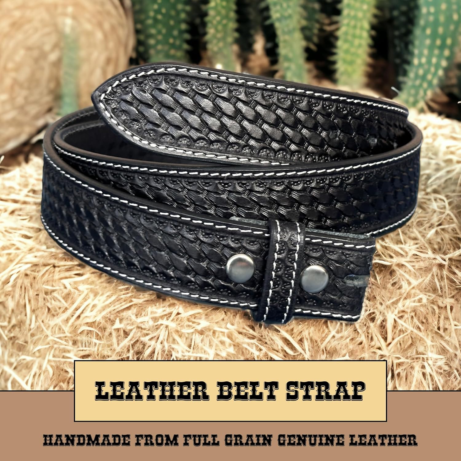 DANIEL'S ARTPLANET Western Leather Belt Strap for Men Handmade Cowboy Full Grain One Piece Leather Engraved Tooled 1.5”