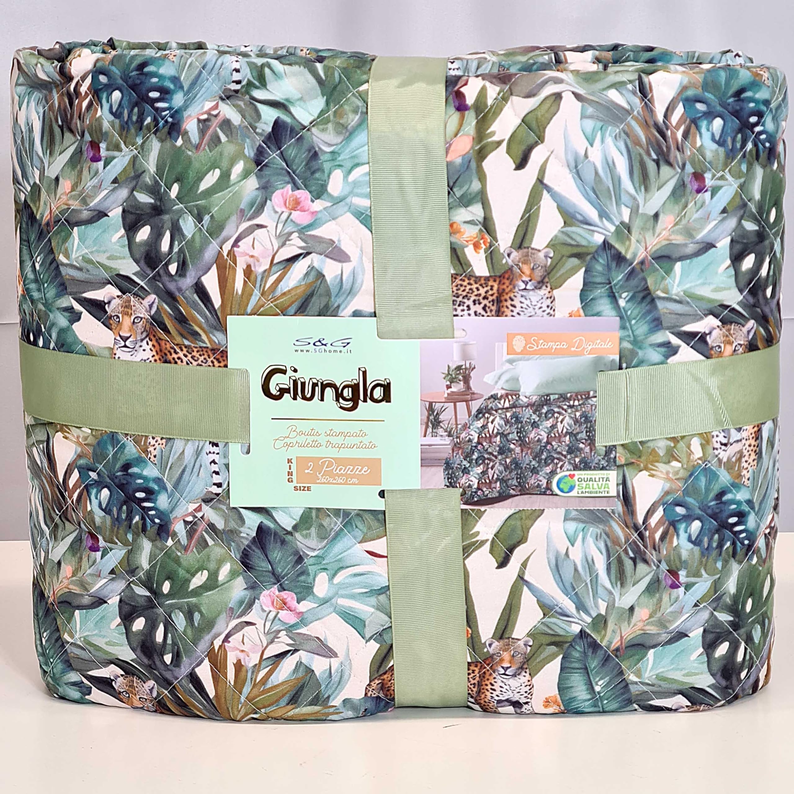S&G Home Boutis Trapuntino Estivo copriletto trapuntato Traspirante e Anallergico, Disponibile in Diverse Misure e Fantasie (Giungla, Matrimoniale)