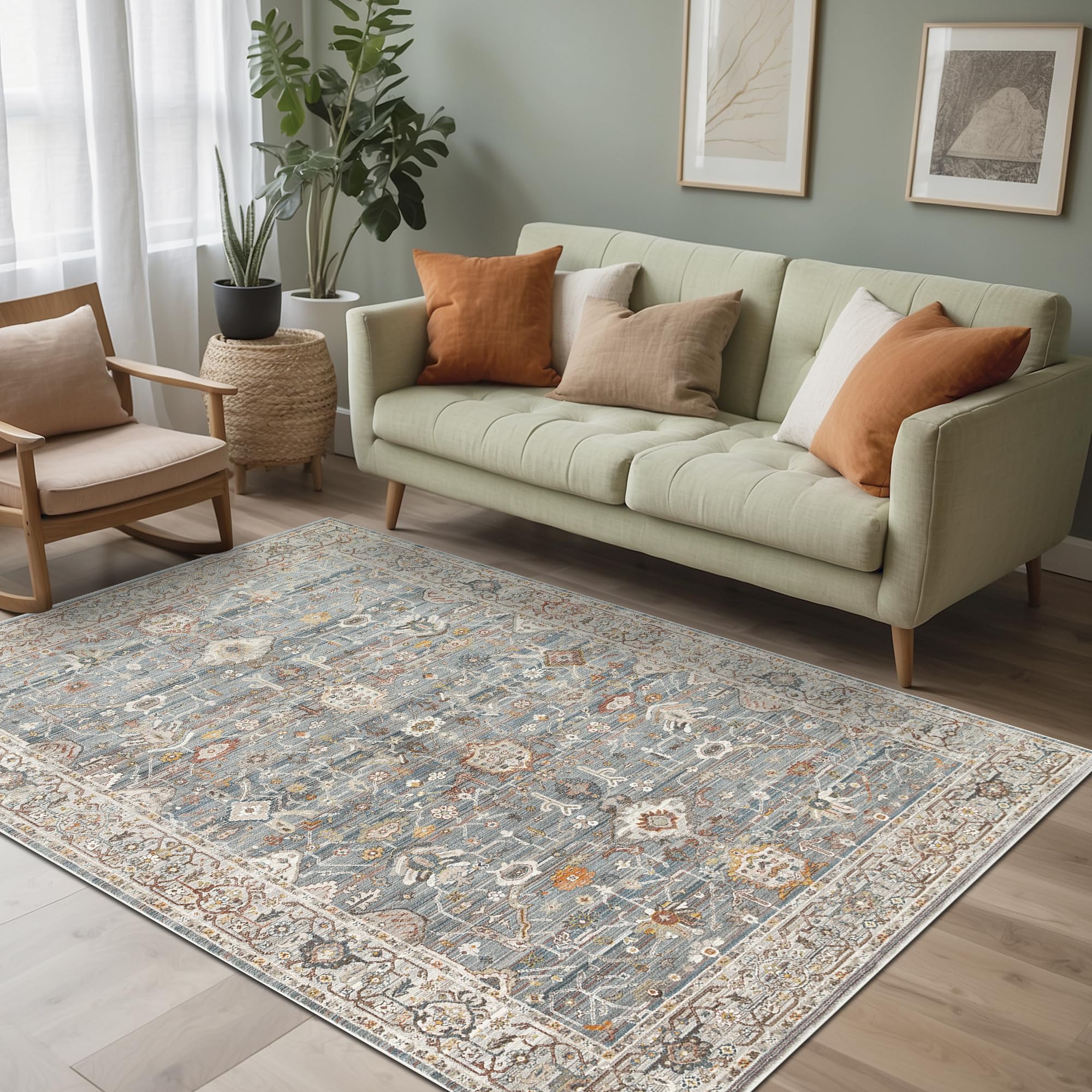 Latte Dizayn Zack Vintage Desenli Şönil Pamuk Tabanlı Yıkanabilir Kaymaz Antibakteriyel Salon Halısı 200x300