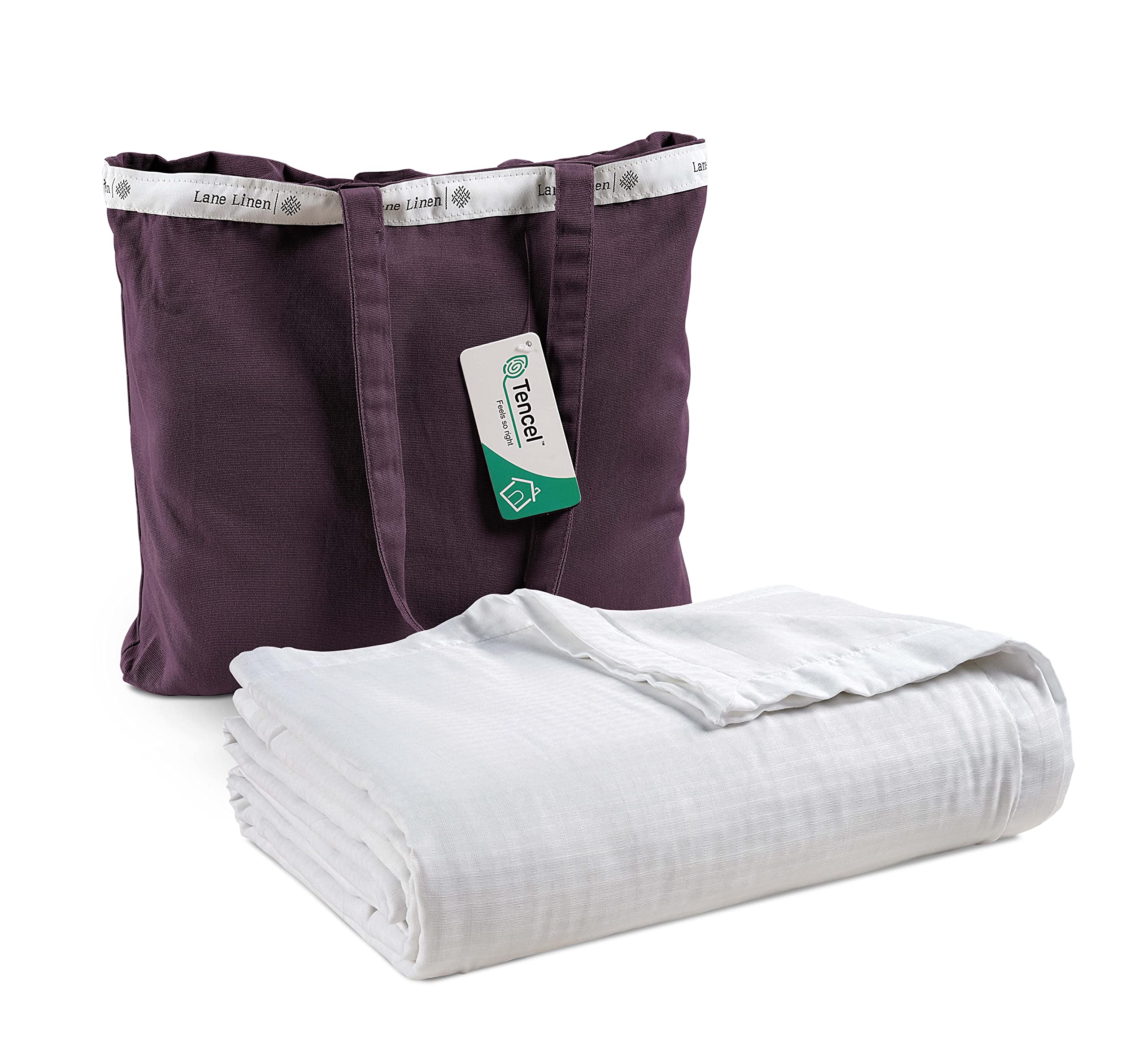 LANE LINEN Queen Size Blanket for Bed – Durable Soft Cooling Cozy Lightweight 100% Sustainably Sourced Pure Tencel & Cotton Flannel Blankets for All Seasons – 3-Layer Blanket - 88” x 90” – White