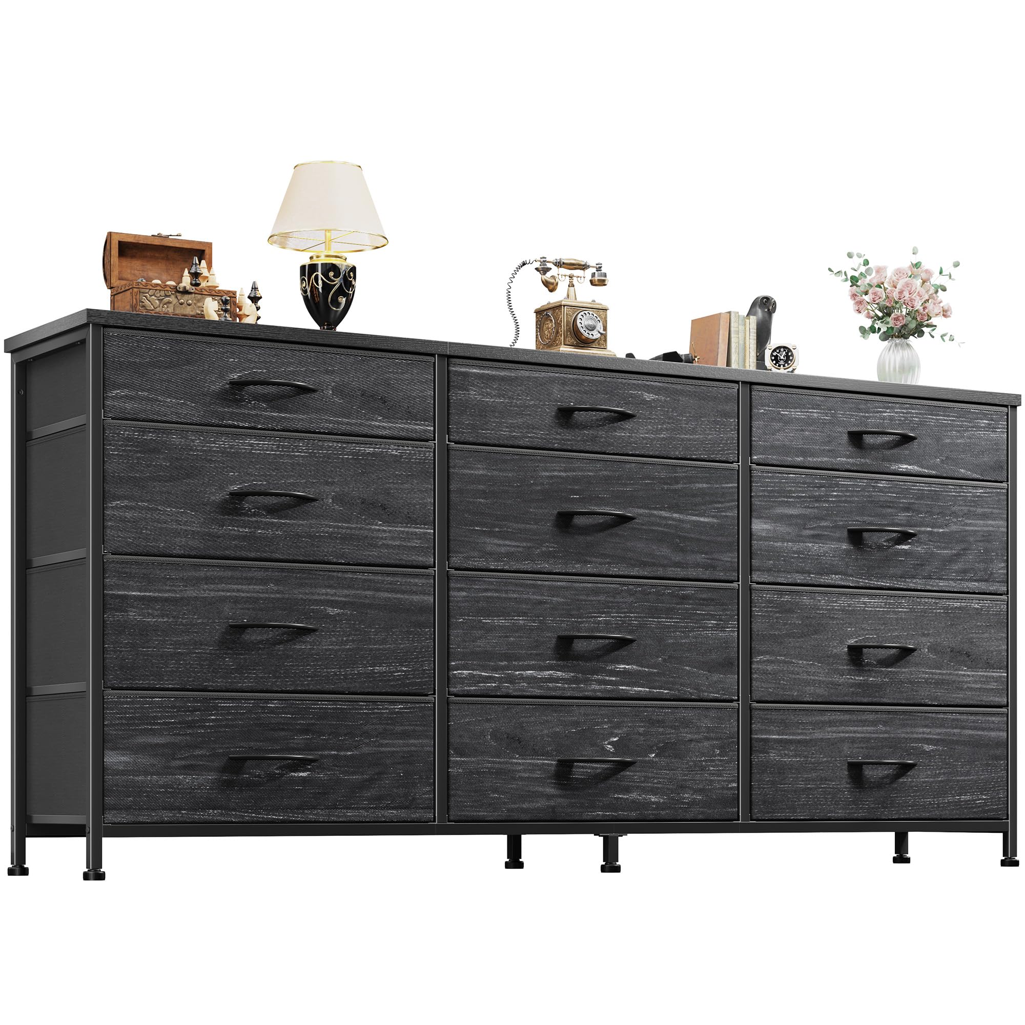 Amazon.com: Romorgniz 55" Long Dresser for Bedroom with 12 Fabric Drawers,  TV Stand for 60 inch TV Dressers & Chests of Drawers Large Organizer,  Living Room, Metal Frame, Wood Top, Black :
