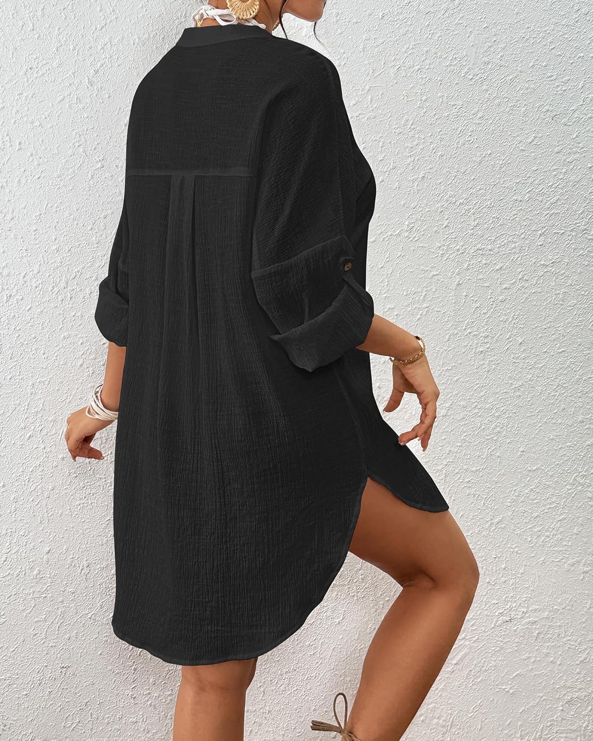 Bsubseach Button Down Swimsuit Coverup for Women Long Sleeve Bathing Suit Cover Up Oversized Shirt Womens Blouse Summer Top - Image 5