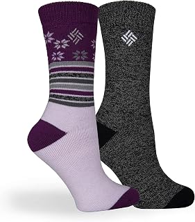 Columbia Medium Weight Snowfall Thermal Socks 2 Pair, Lilac/Black, One Size, Lilac/Black, One size