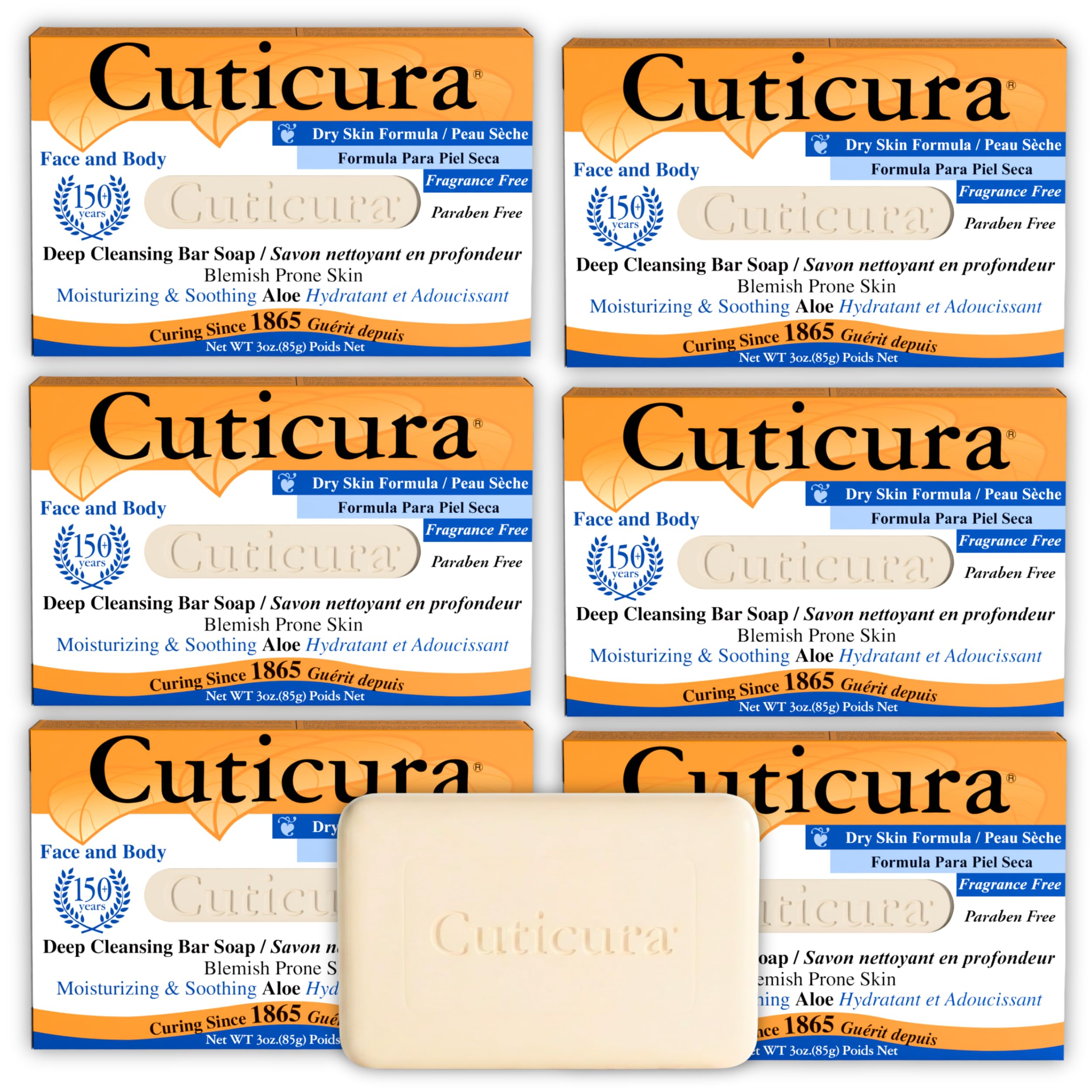 Cuticura Deep Cleansing Face and Body Soap, Dry Skin Formula – Deep Cleansing Bar Soap for Blemish-Prone Skin 3 oz (Pack of 6)
