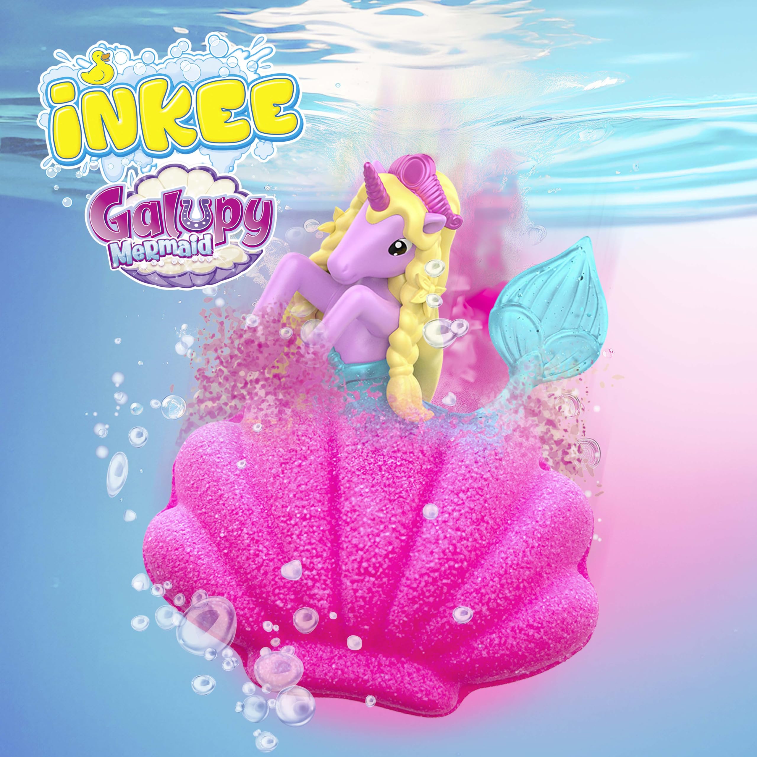 INKEE GALUPY MERMAID – Bomba da Bagno Bambini a Forma di Conchiglia con Sorpresa Sirena – Bath Bomb Effervescente per Vasca con Schiuma e Profumo Dolce