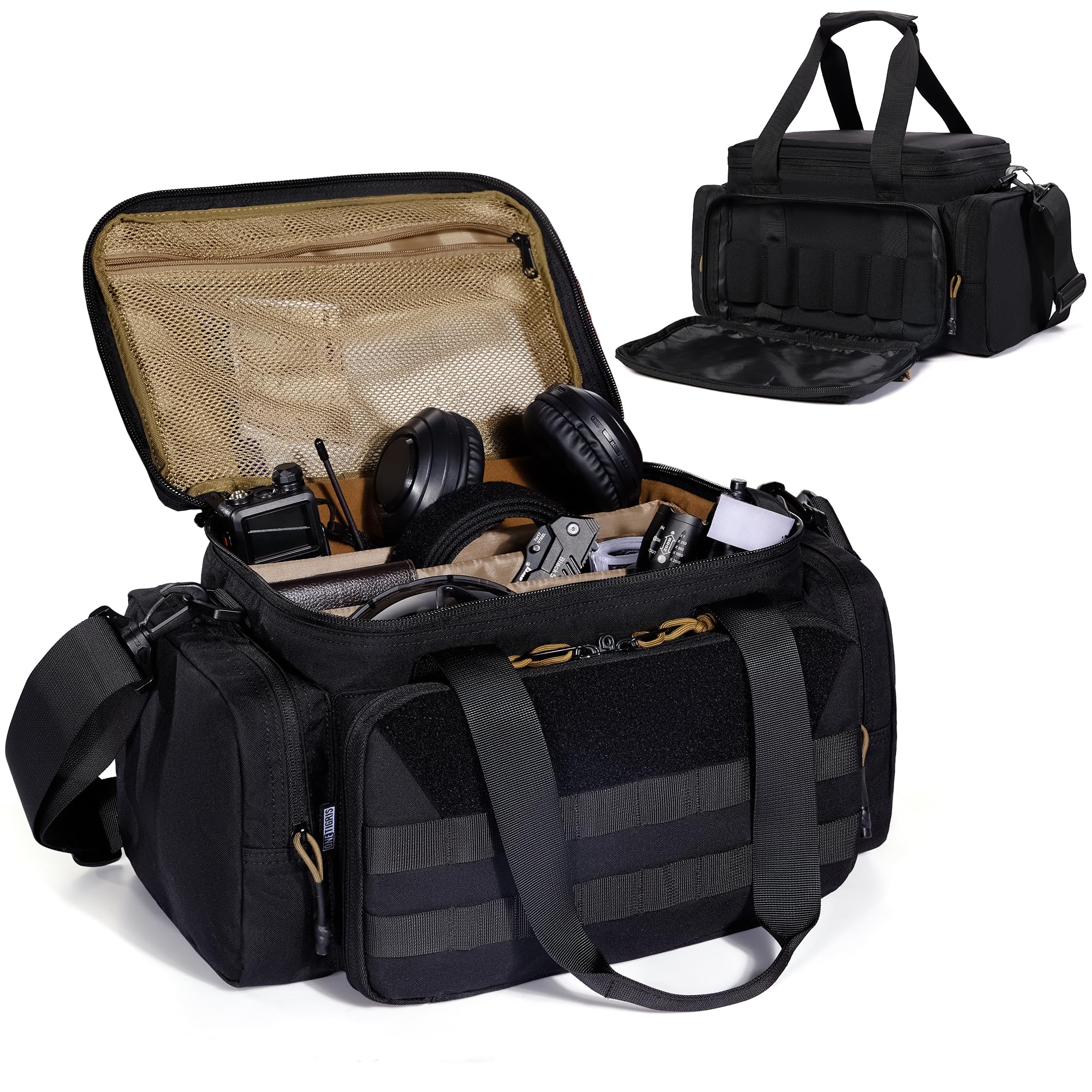 OneTigris Gun Range Bag, Hunting Shooting Range Bags for Handgun with 3 Removable Dividers 6 Elastic Mag Strap, Duffle Bag for Shooting, Fishing, Hiking, Outdoor, Sports