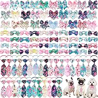 Vista 15 de Reginary El juego de 100 piezas de collar de corbatín para perro incluye 40 corbatas para perros y 30 corbatines para cachorros, 30 flores