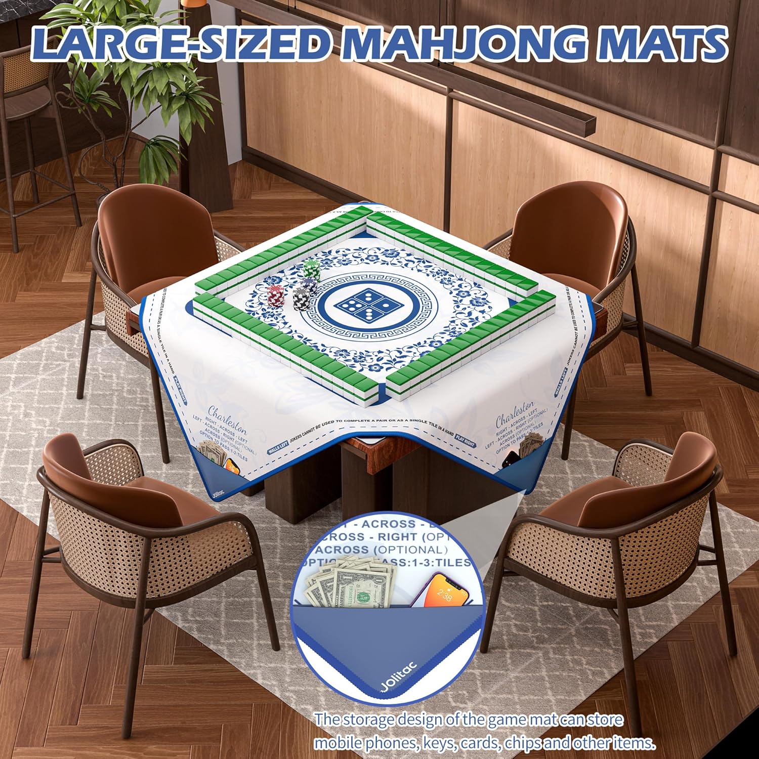 Mahjong Mat, 39 x 39 in Large Mahjong Gaming Surface, Non-Slip Noise Reduction Gaming Table Pad, Suitable for Mahjong, Poker, Board Games, Tile Games, and Dominoes