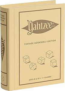 WS Game Company Yahtzee Vintage Bookshelf Edition, Luxury Dice Game in Linen-Wrapped Book Case with Slipcase, Premium Scorebook, Deluxe Rolling Tray & 1956 Graphics, Classic Dice Games, Ages 8+