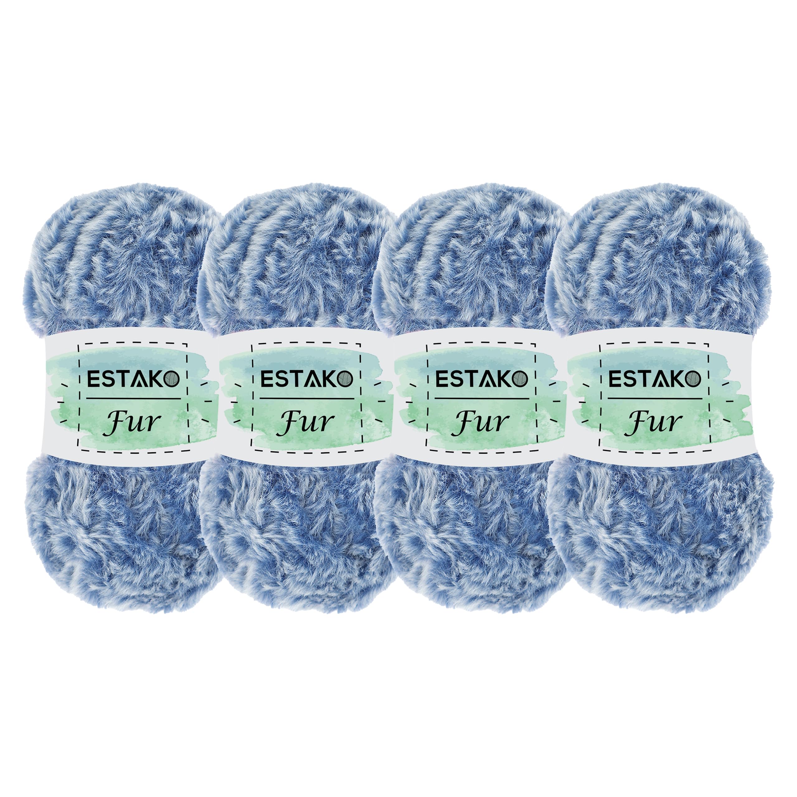 Estako Fur (4 Skeins Pack) 100% Polyester Soft Super Chunky Fluffy Faux Fur Knitting and Crocheting Yarn (4 x 3.52 Oz) / (4 x 71 Yrds) (45301 - Blue