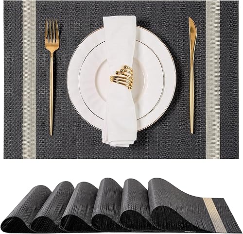 Miniatura 34 de Leetaltree juego de 6 manteles individuales de lentejuelas doradas de lujo - impermeables y lavables para boda, aniversario, uso diario - decoración