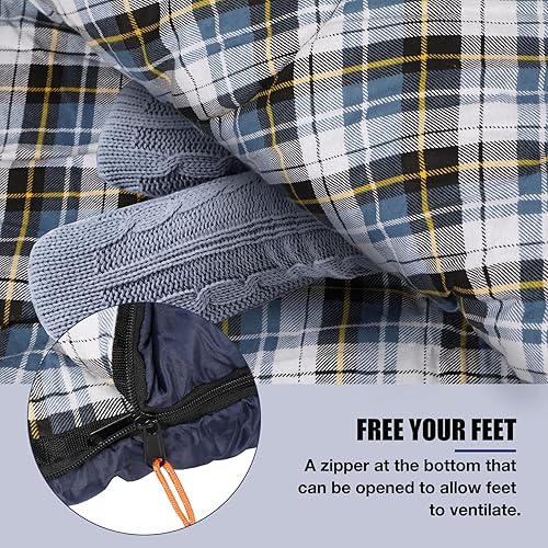 Vista 71 de REDCAMP Saco de dormir de franela para adultos, cómodos sacos de dormir de algodón para acampar con capucha desmontable, rojo/gris/azul