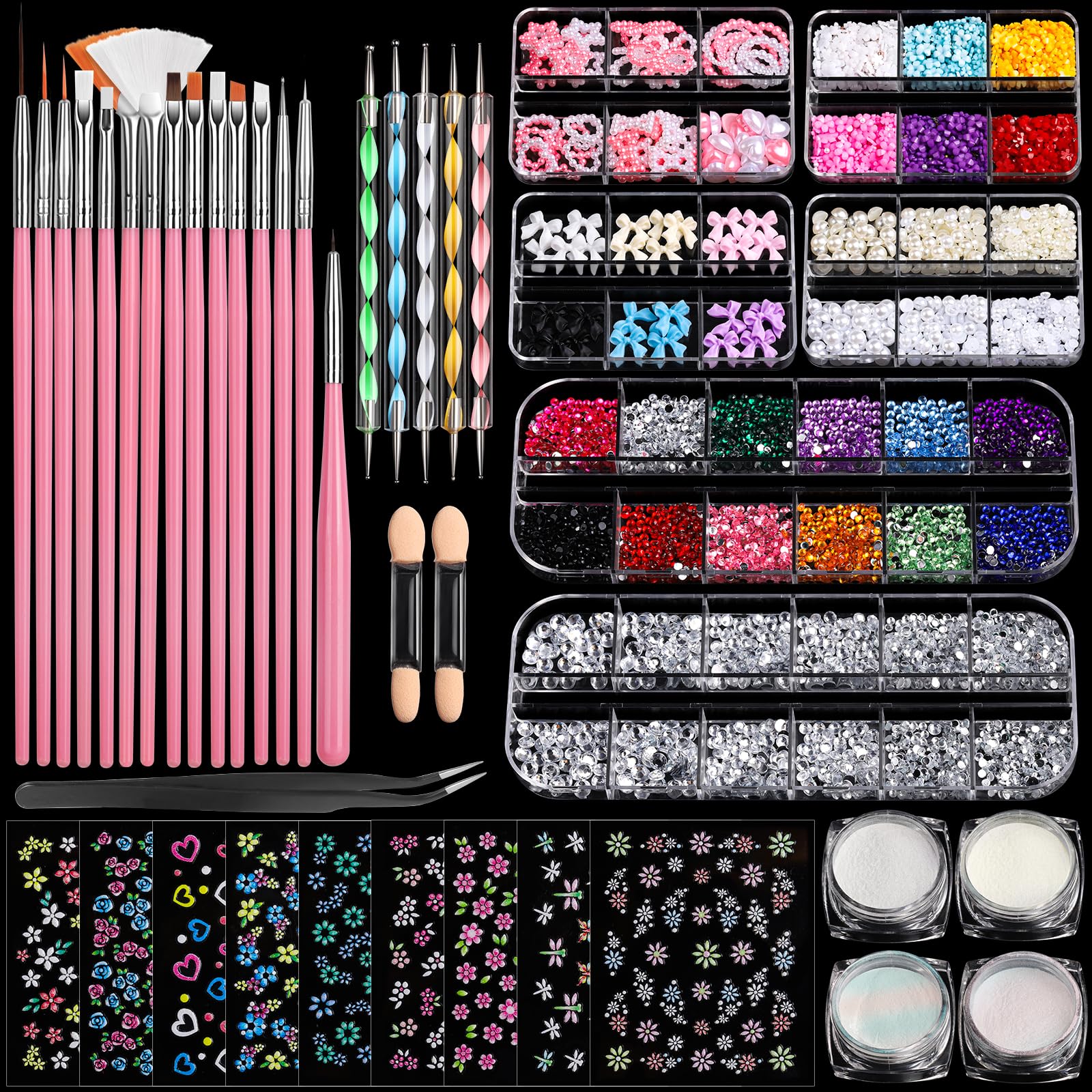 FANDAMEI Nail Art Brushes Set Nail Art Kit Nail Design Kit Nail Dotting Tools Nail Kit for Beginners