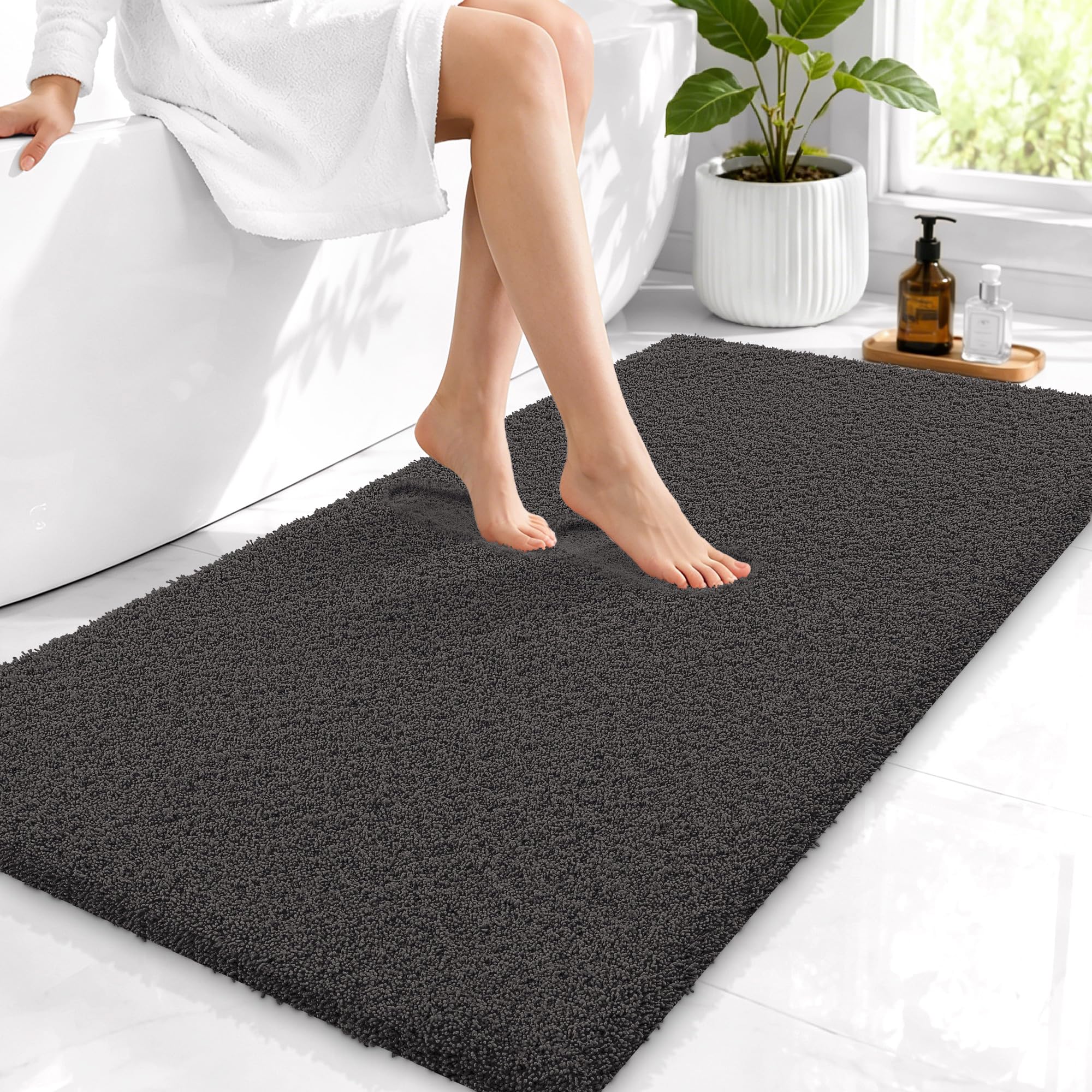 OLANLY Microfiber Bathroom Runner Rugs 44x24, Soft Bath Mat, Dark Grey