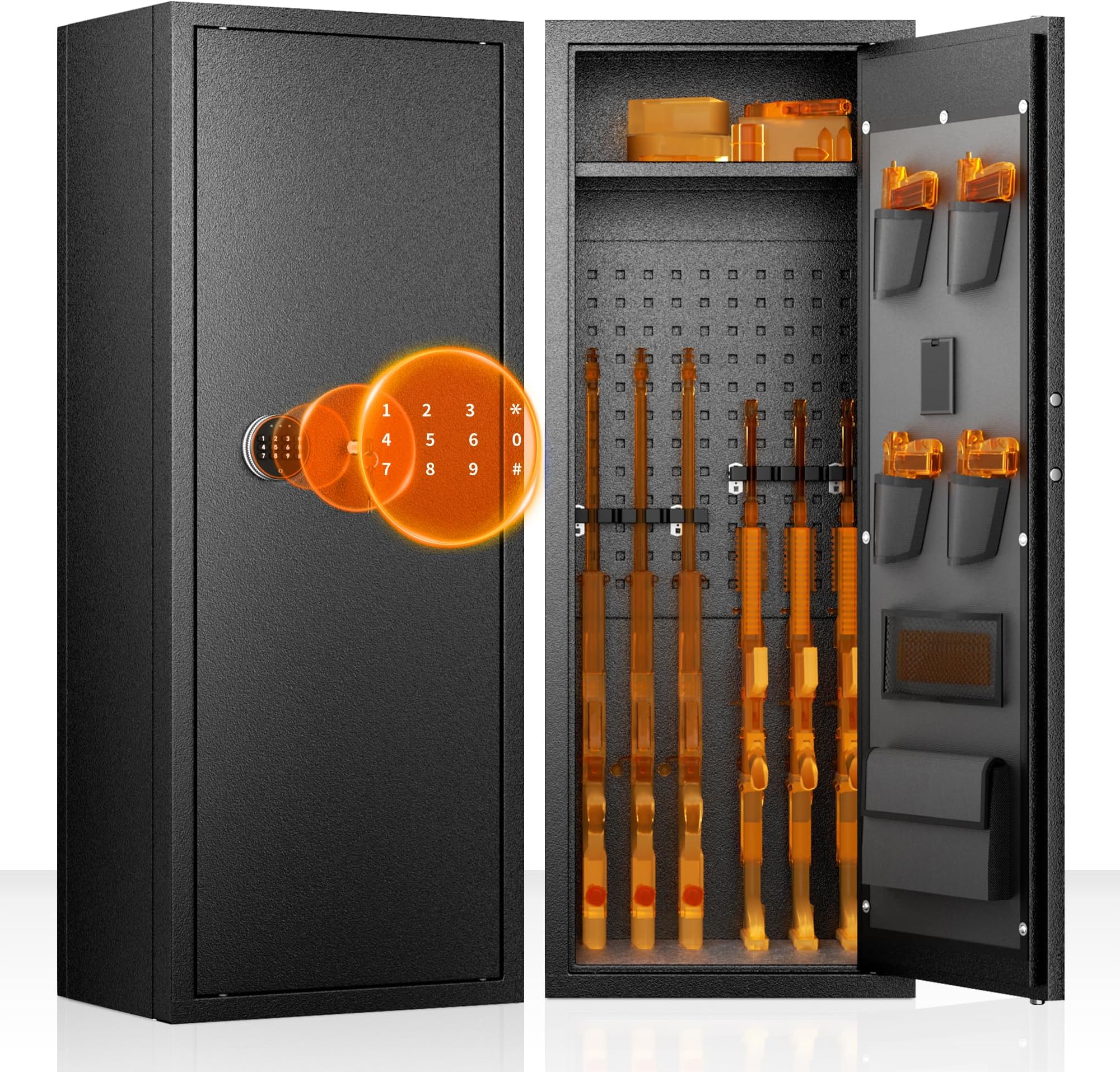 Greenvelly10-14 Gun Safe for Rifles and Pistols,Quick Release Gun Safe with Adjustable Shelves and Pockets,Locking Large Gun Cabinet with Rifle Rack for Home and ShotgunRecycled Claim Standard 100