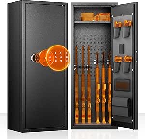 Greenvelly 10-14 Gun Safe Cabinet – Heavy-Duty Steel, Adjustable Shelves & Racks, LED Light, Anti-Theft Bolts For Home Or Garage