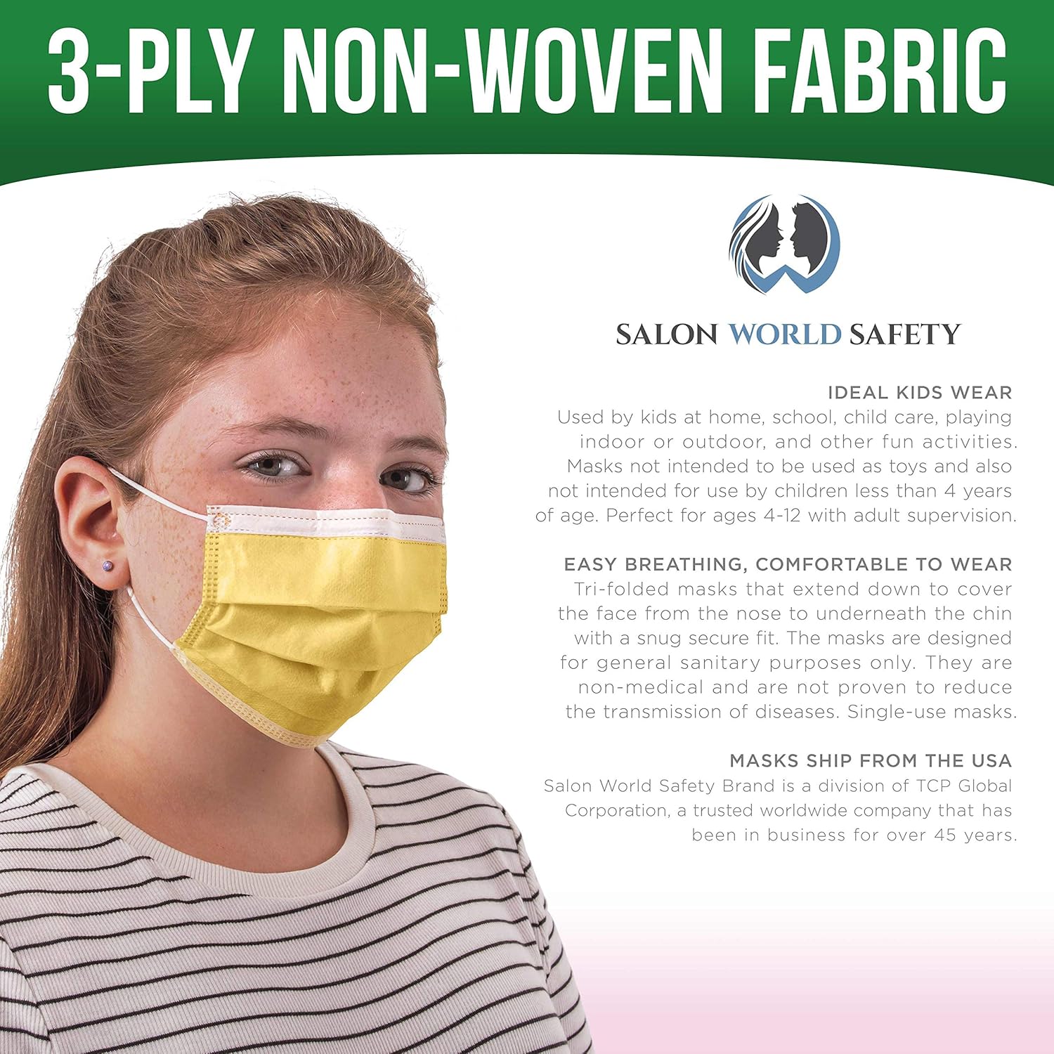 Suреr Brаndѕ TCP Global Salon World Safety - Kids Face Masks 3-Ply Protective PPE (5 Colors) Disposable Children's Size