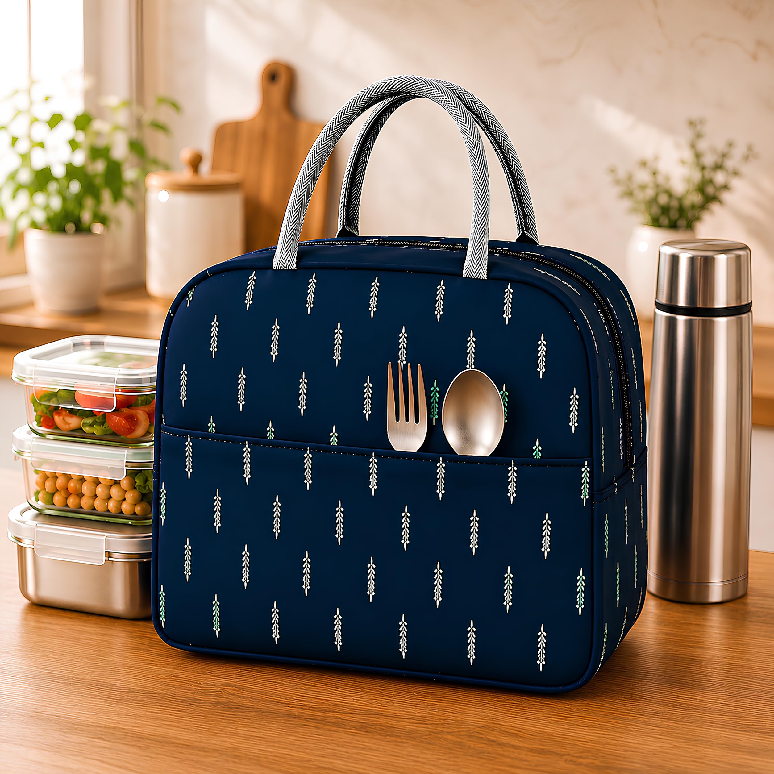 PulGos Thermal Lunch Bag | Reusable Insulated Tote | Tiffin Bags | Thermal Insulation | Spacious Storage | Durable Fabric | Lightweight Design | Random Print Assortment-image-40