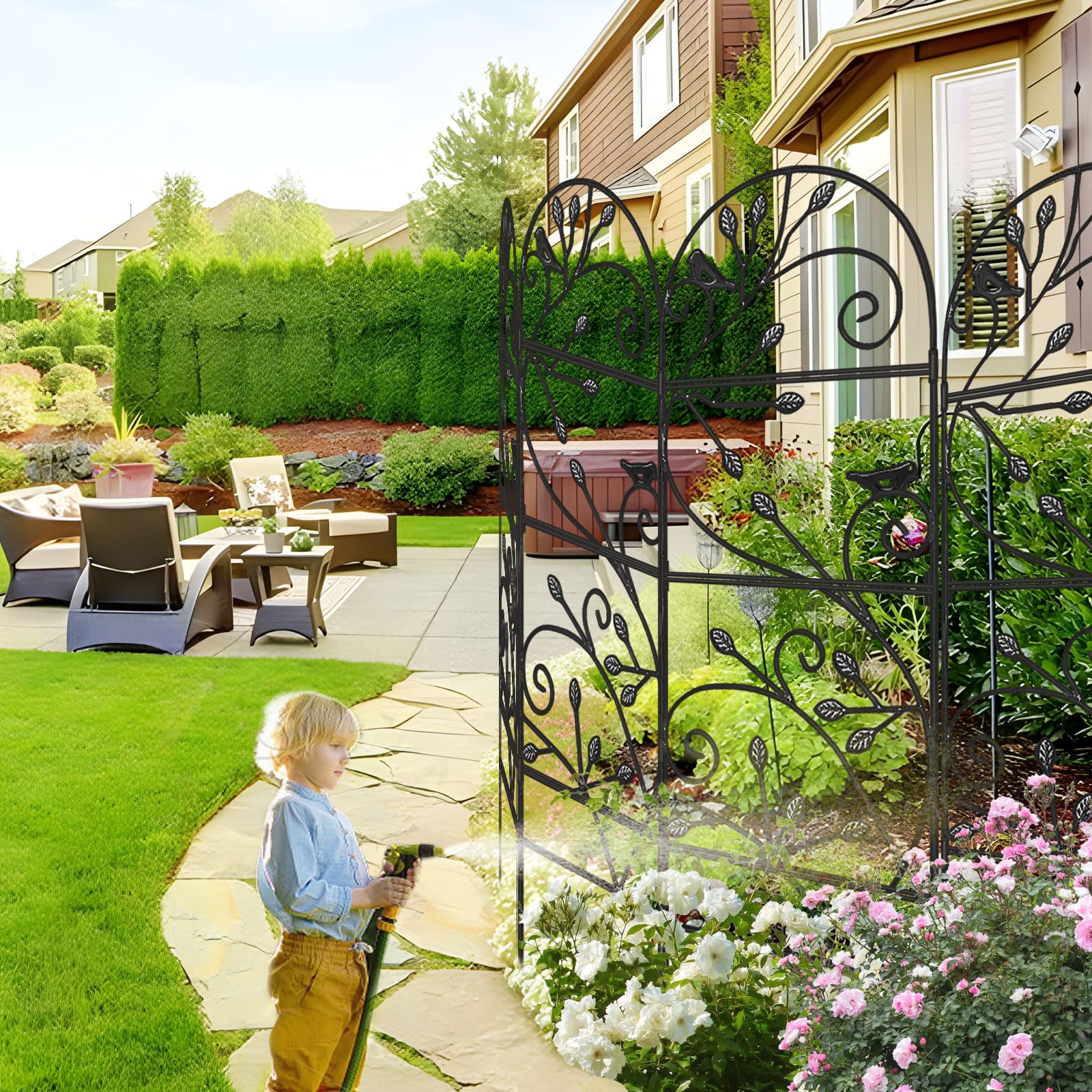 AMAGABELI GARDEN & HOME Kratka ogrodowa do roślin pnących na zewnątrz, 117 x 38 cm, czarna róża, żelazo, doniczkowe wsparcie, winorośl, kwiaty, patio, metalowe kratki, kratki do winogron, ogórków