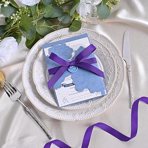 Miniatura 4 de LEEQE Cinta de grogrén para manualidades de 38 pulgadas x 50 yardas, cinta morada para envolver regalos, doble cara, muy adecuada para bodas, cinta
