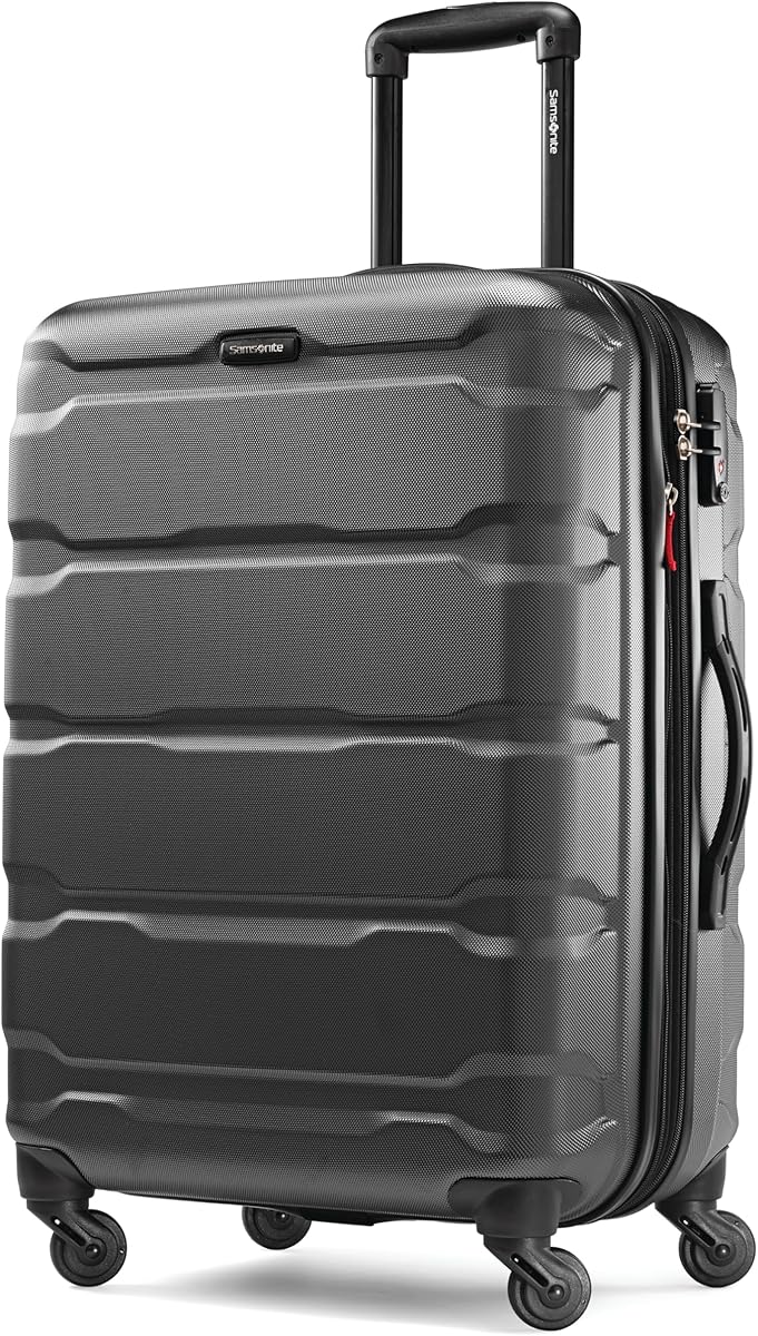 Amazon.com | Samsonite Omni PC Hardside Expandable Luggage with Spinner Wheels, Black, Checked-Medium 24-Inch | Suitcases