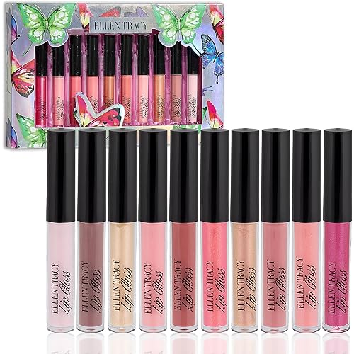 Enchante Ellen Tracy 10 Pc Lip Gloss Collection, Shimmery Lip Glosses for Women and Girls, Long Lasting Lip Gloss Set with Rich Varied Colors, Great Holiday and Birthday Gift