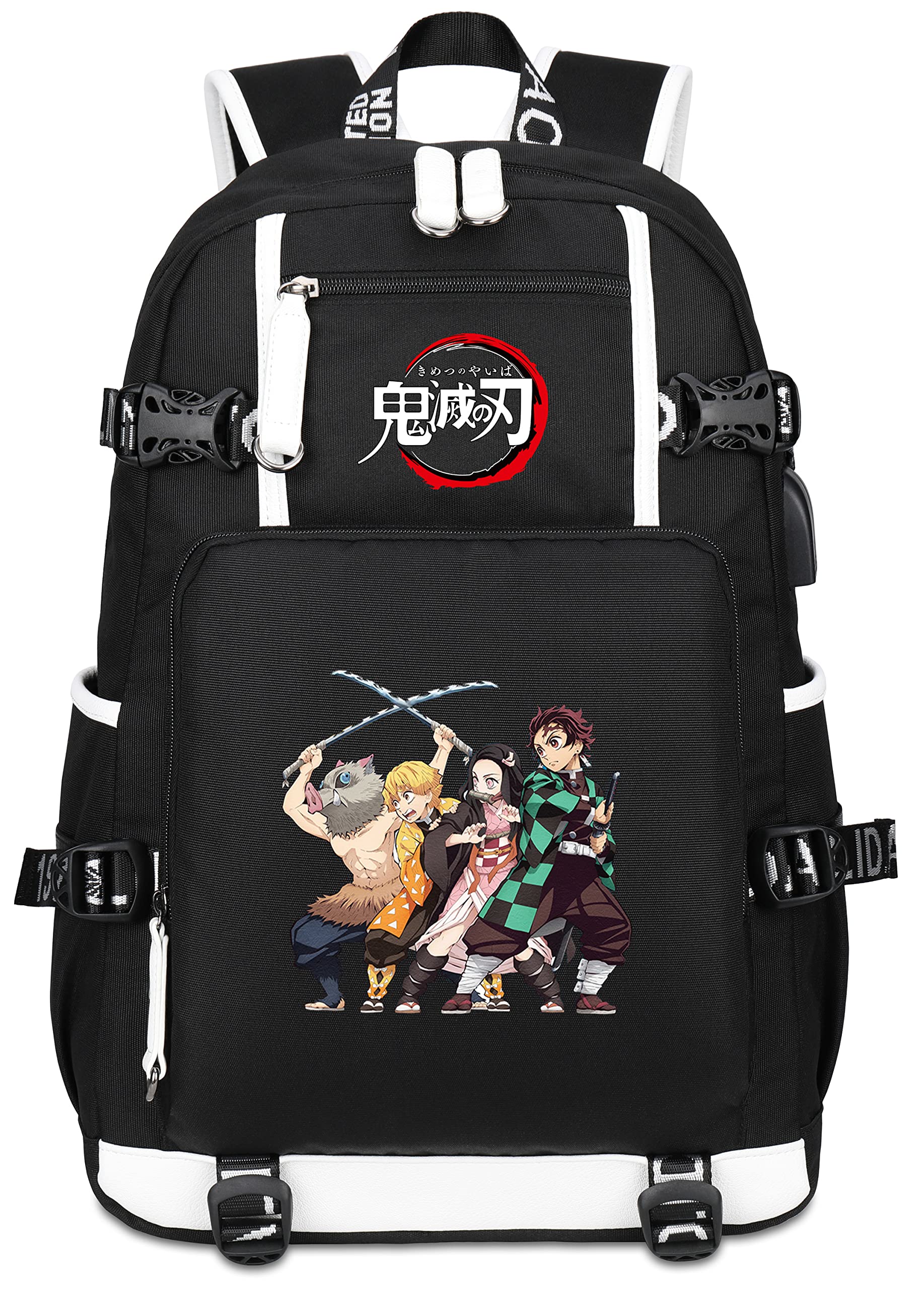 Roffatide Anime Demon Slayer Zaino per laptop stampato con porta di ricarica USB e porta per cuffie