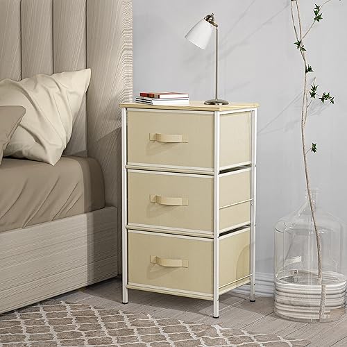 Miniatura 2 de Simple Houseware Mesita de noche de 3 cajones con parte superior de madera, beige