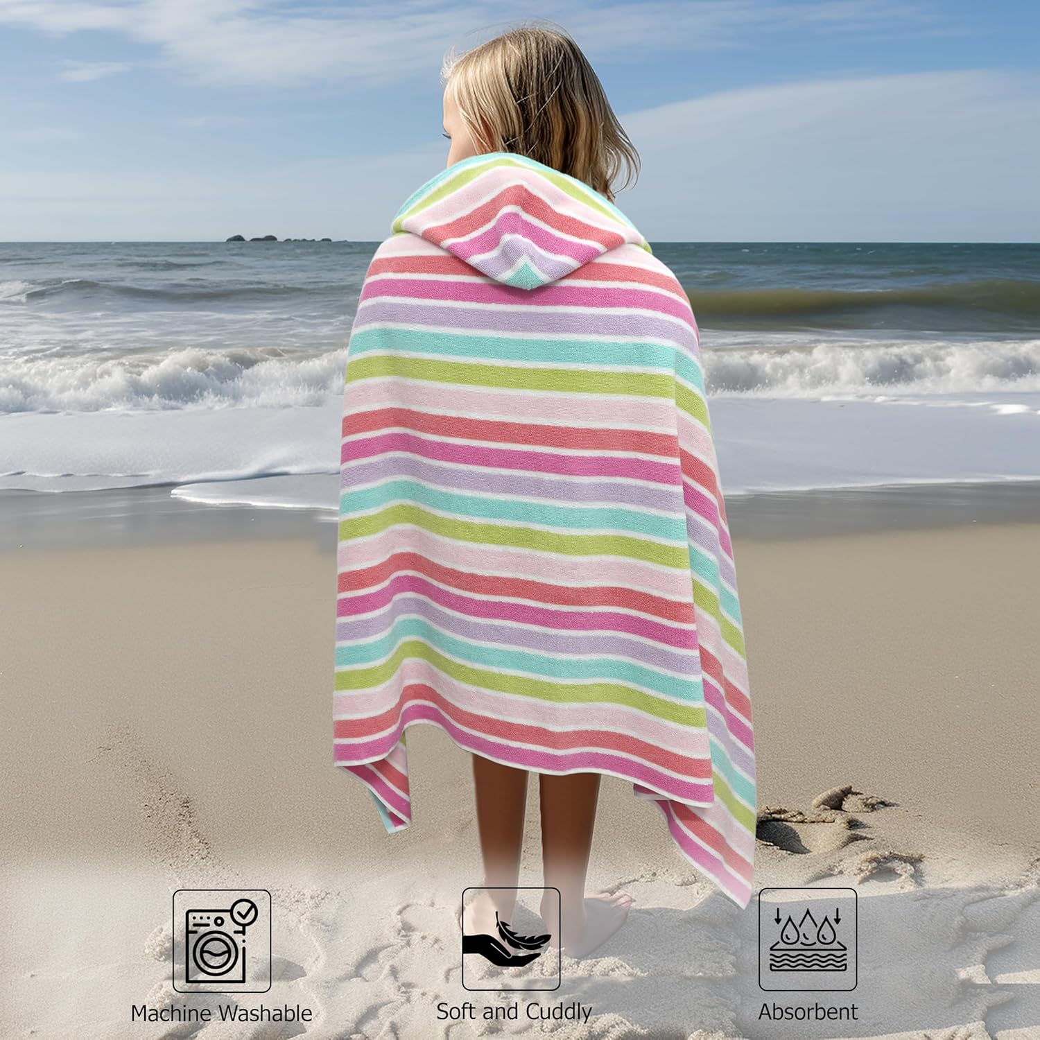 ORIGINAL KIDS Hooded Bath Towel Wrap - 100% Cotton Terry Large Oversized Hooded Kids Towel - Toddler Shower Pool Beach Towel - Super Soft Plush Absorbent Quick Dry Easy Care Gift - 30x60 - Pink Multi - Image 3