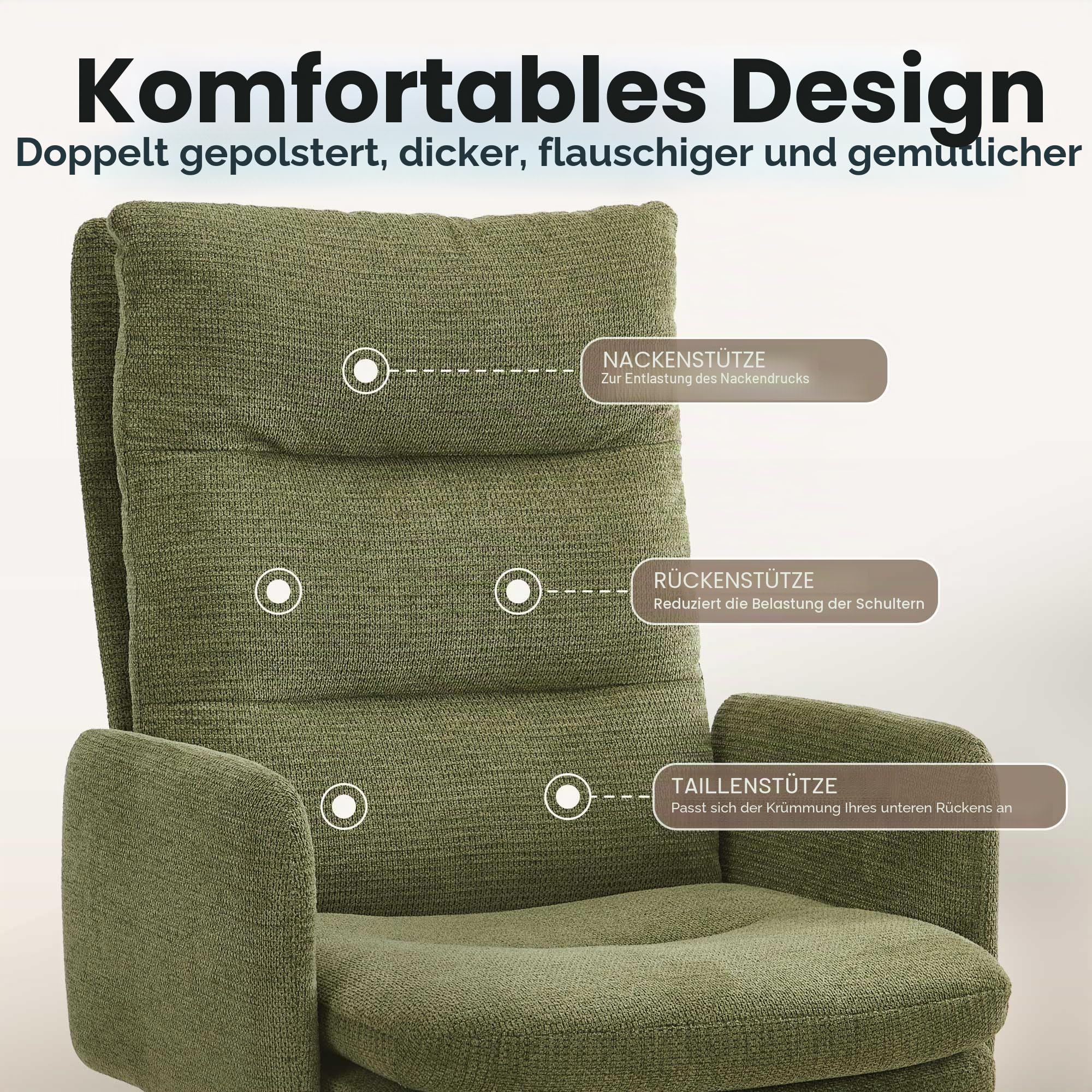 IWMH Schreibtischstuhl mit Hoher Rückenlehne,Bürostuhl Ergonomisch aus Kaschmir, Schminktisch Stuhl mit Armlehne, Drehstuhl Höhenverstellbarer Buero Wohnzimmer (Grün)