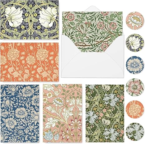 William Morris Greeting Cards with Envelopes Stickers Vintage Floral Stationery Cards Retro Flower Blank Note Cards for Wedding Birthday Baby Shower Thank You Supplies, 4 x 6 Inch