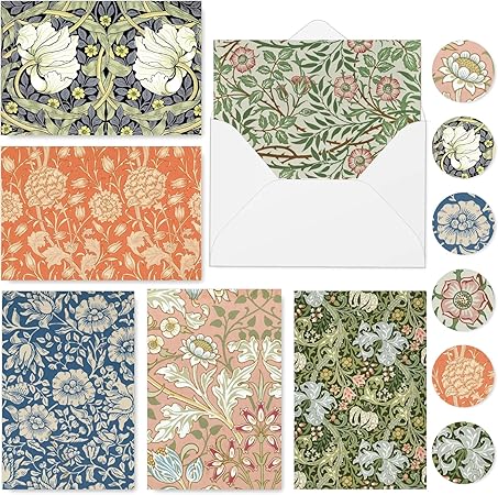 William Morris Greeting Cards with Envelopes Stickers Vintage Floral Stationery Cards Retro Flower Blank Note Cards for Wedding Birthday Baby Shower Thank You Supplies, 4 x 6 Inch