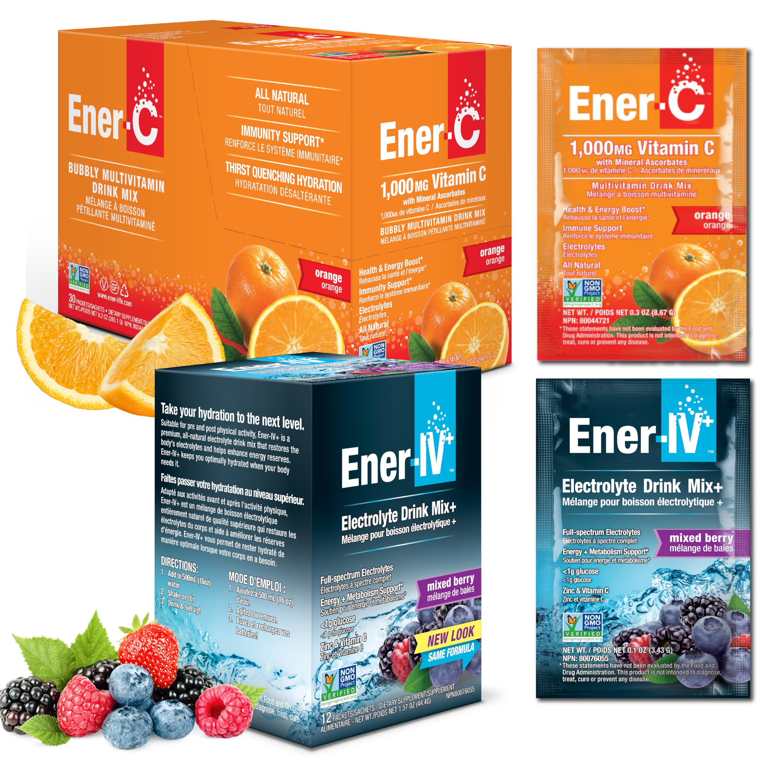 & Ener-IV Drink Mix Pack- Vitamin Packets for Water, Electrolytes Powder Packet, Hydration Liquid Mix, Immune Booster for Adults, Healthy Energy, Low Sugar Rehydration for Women & Men- 42 Count
