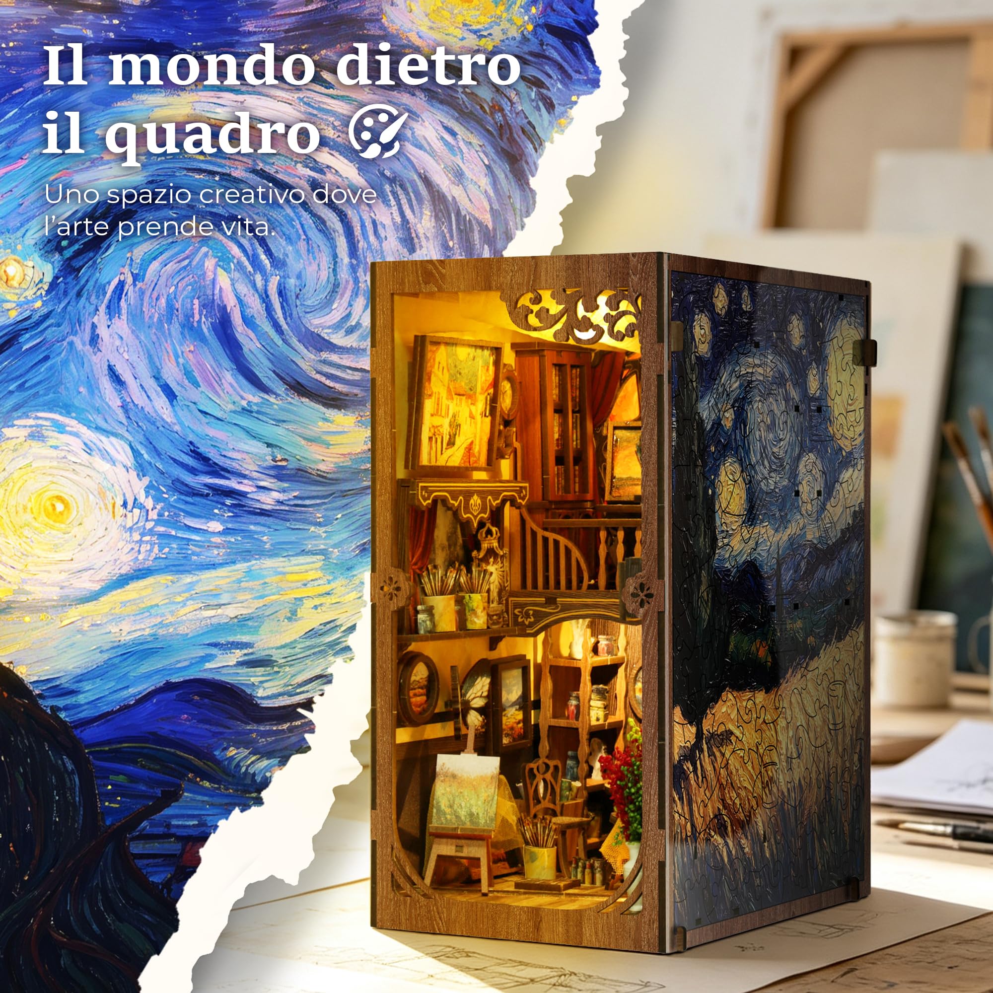 Book Nook DIY Studio d'Arte in Legno con Luce LED