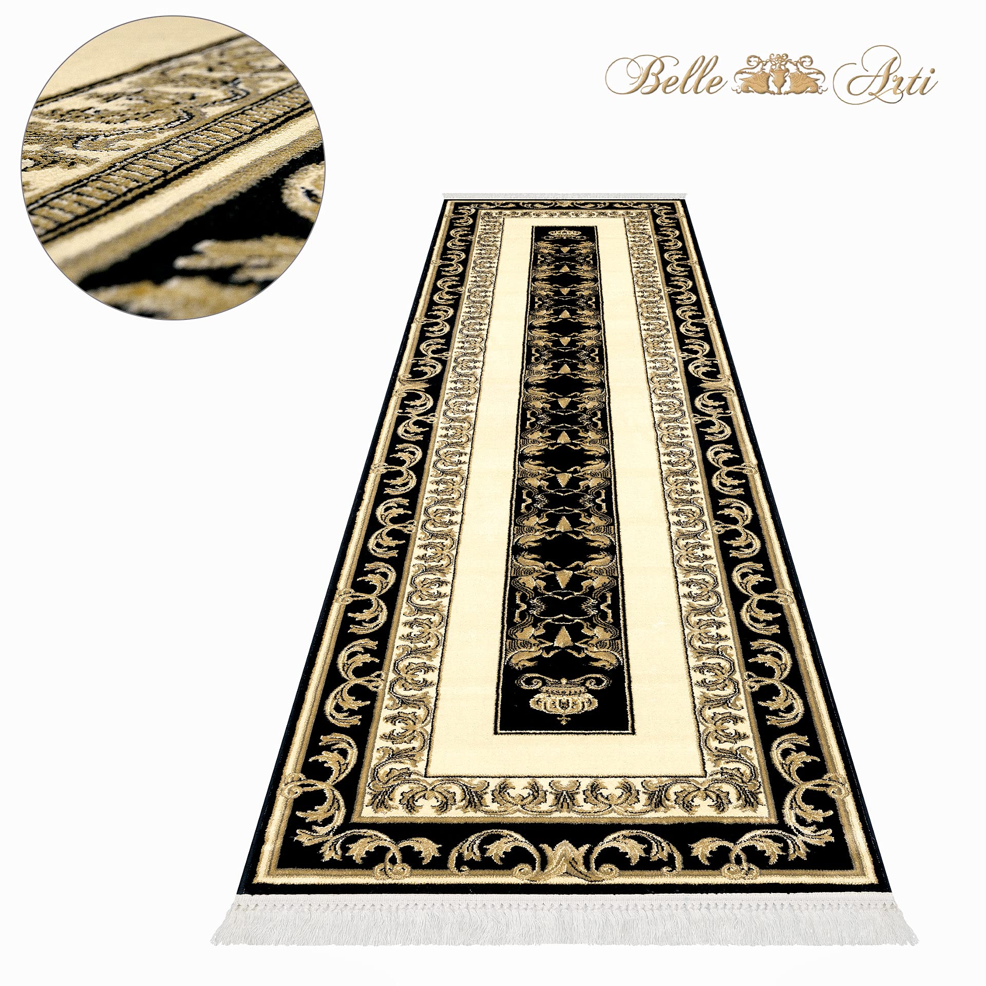 Alfombra prémium Mäander Pegasus de 100% Viscosa, diseño Meander Medusa, en Diferentes tamaños 649 (Negro/Beige, 80 x 400 cm)