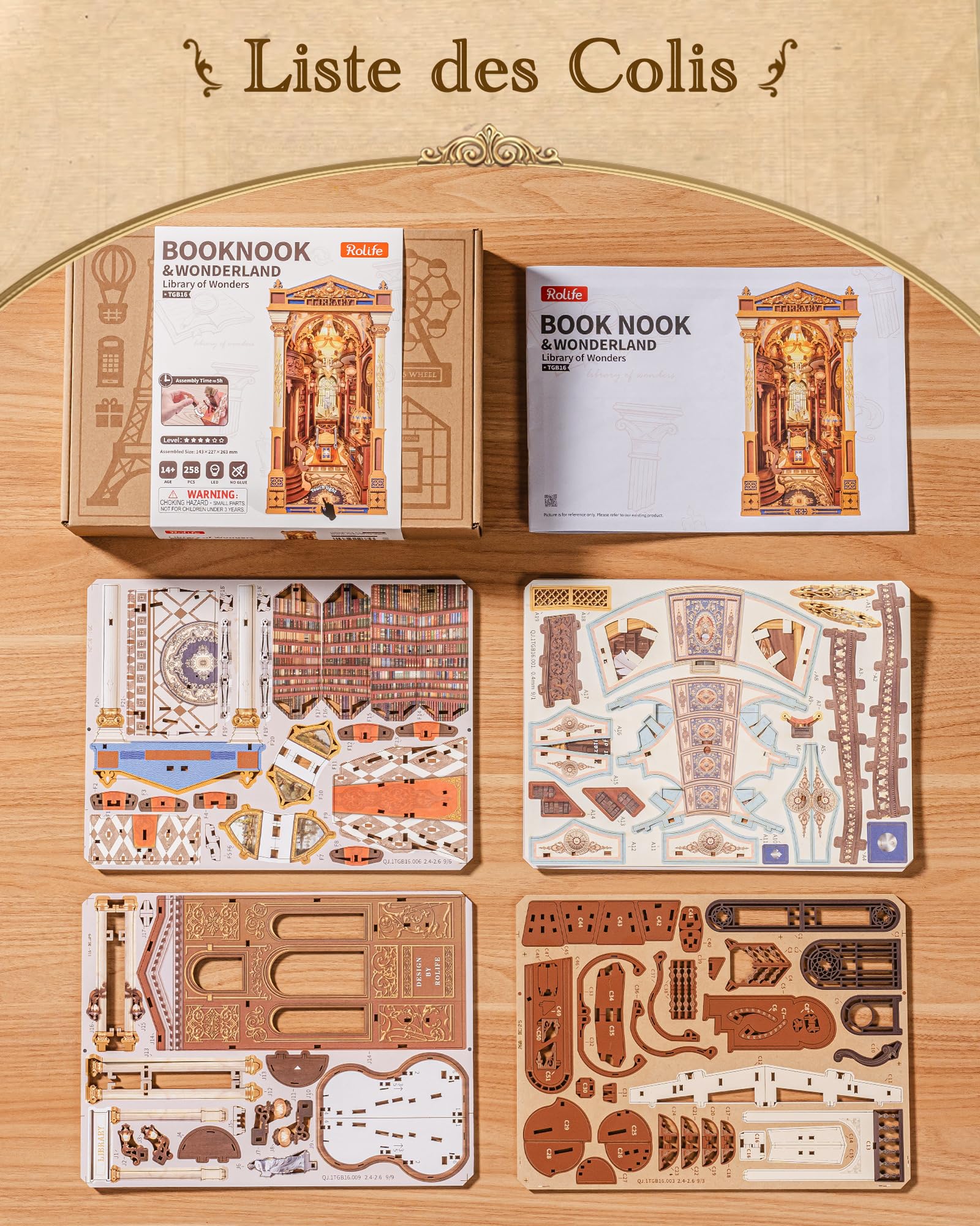 Rolife Book Nook Library of Wonders, Puzzle 3D in Legno, Kit Miniatura Fai-da-Te, Fermalibri Decorativo per Scaffali, Regalo Creativo di Natale e Compleanno per Adulti e Ragazzi