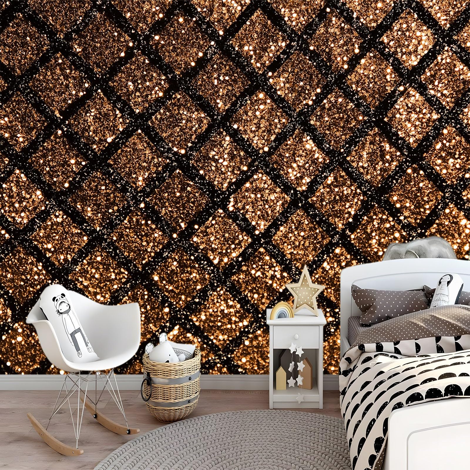 Panoramiczna tapeta tekstura cekiny złota czarna geometria 300 x 210 cm (szer. x wys.) tapeta z włókniny gigantyczny plakat ścienny 3D do salonu pokój dziecięcy dorosły pokój dziecięcy dekoracja